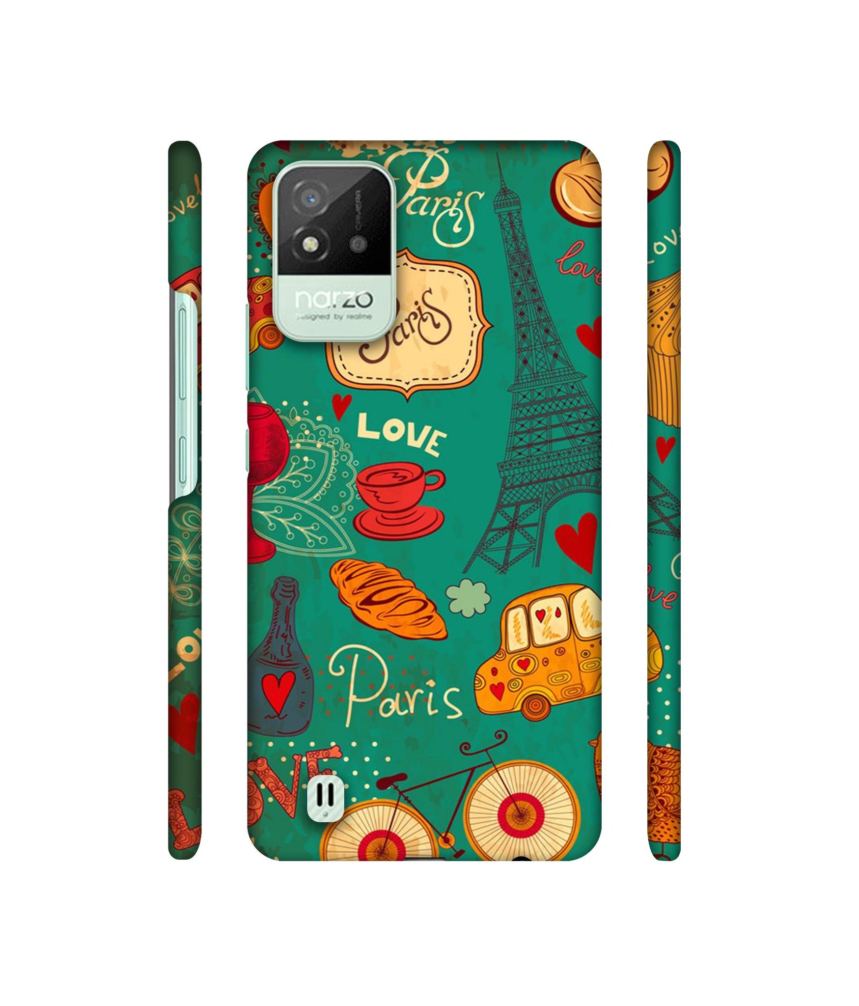 Paris Love Print Designer Hard Back Cover for Realme Narzo 50i