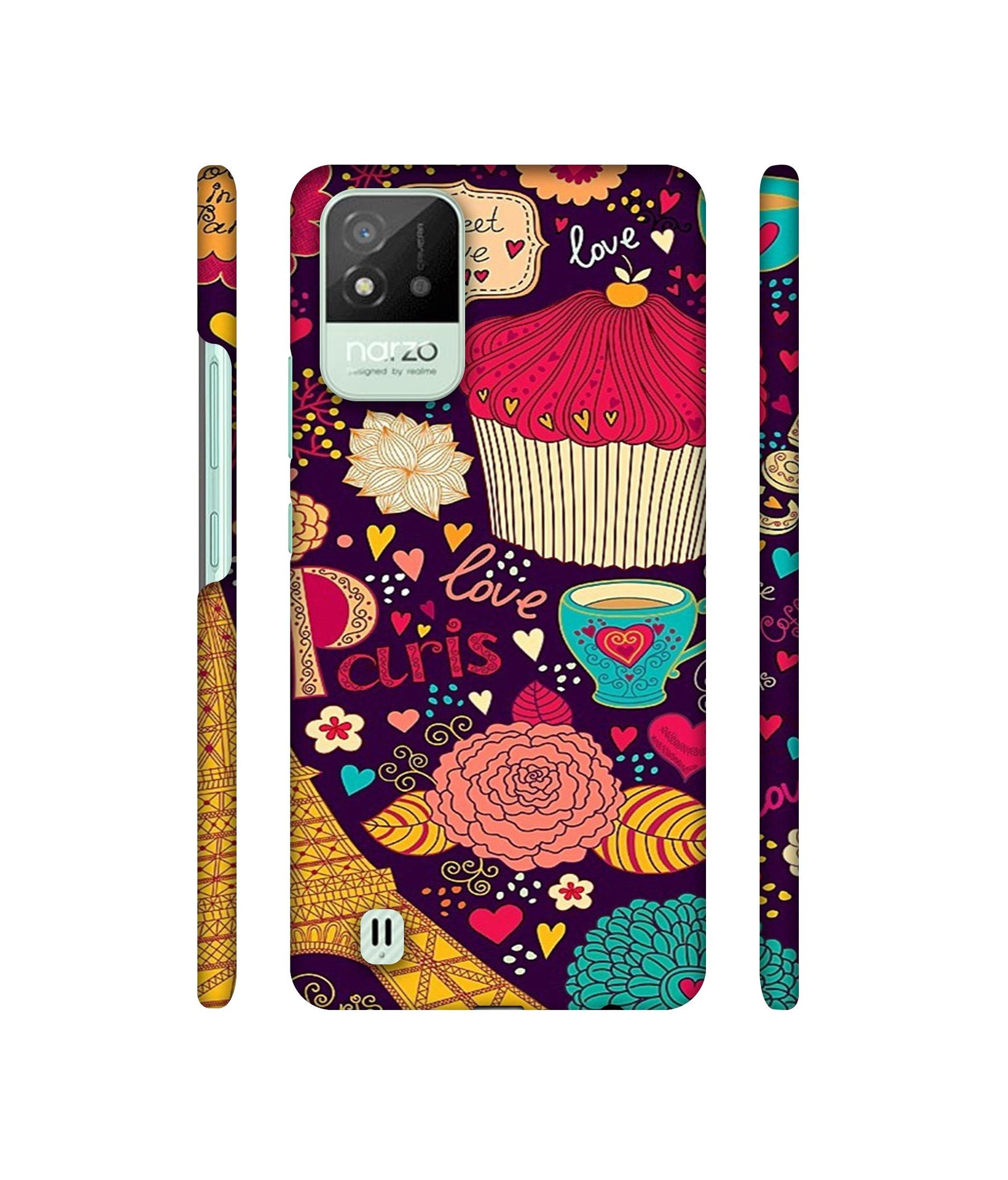 Paris Flower Love Designer Hard Back Cover for Realme Narzo 50i