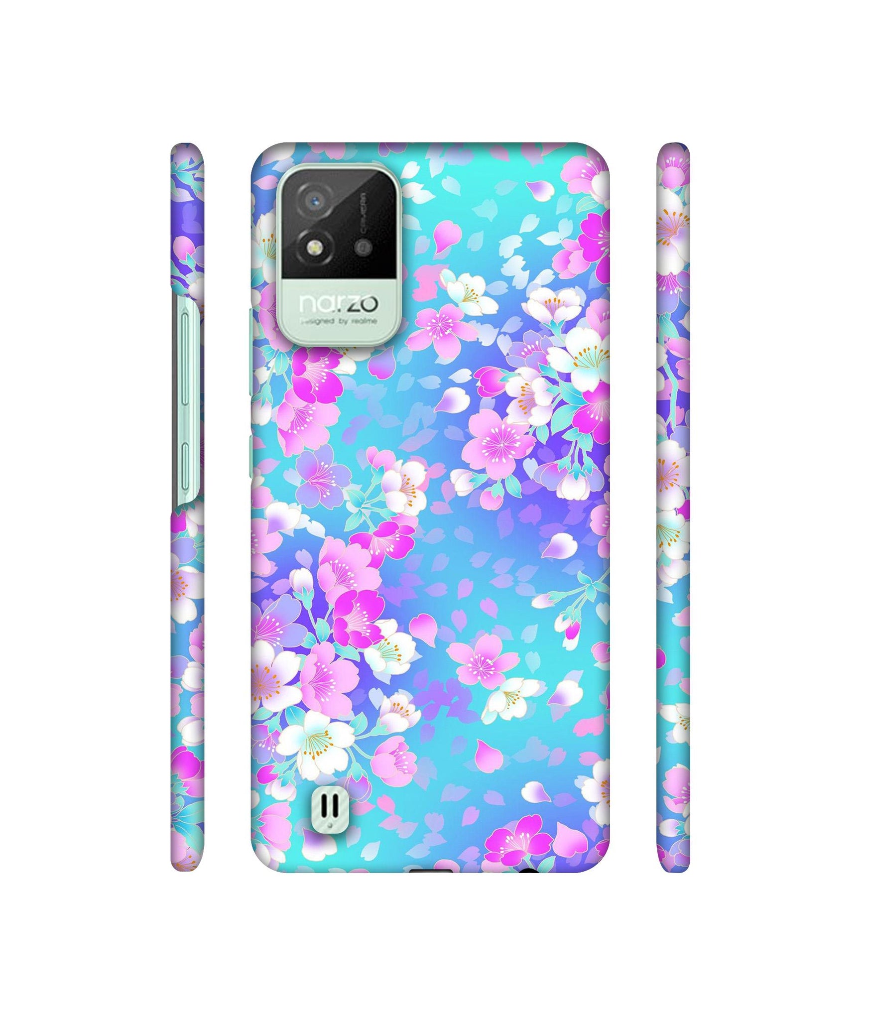 Floral Blue Pattern Designer Hard Back Cover for Realme Narzo 50i