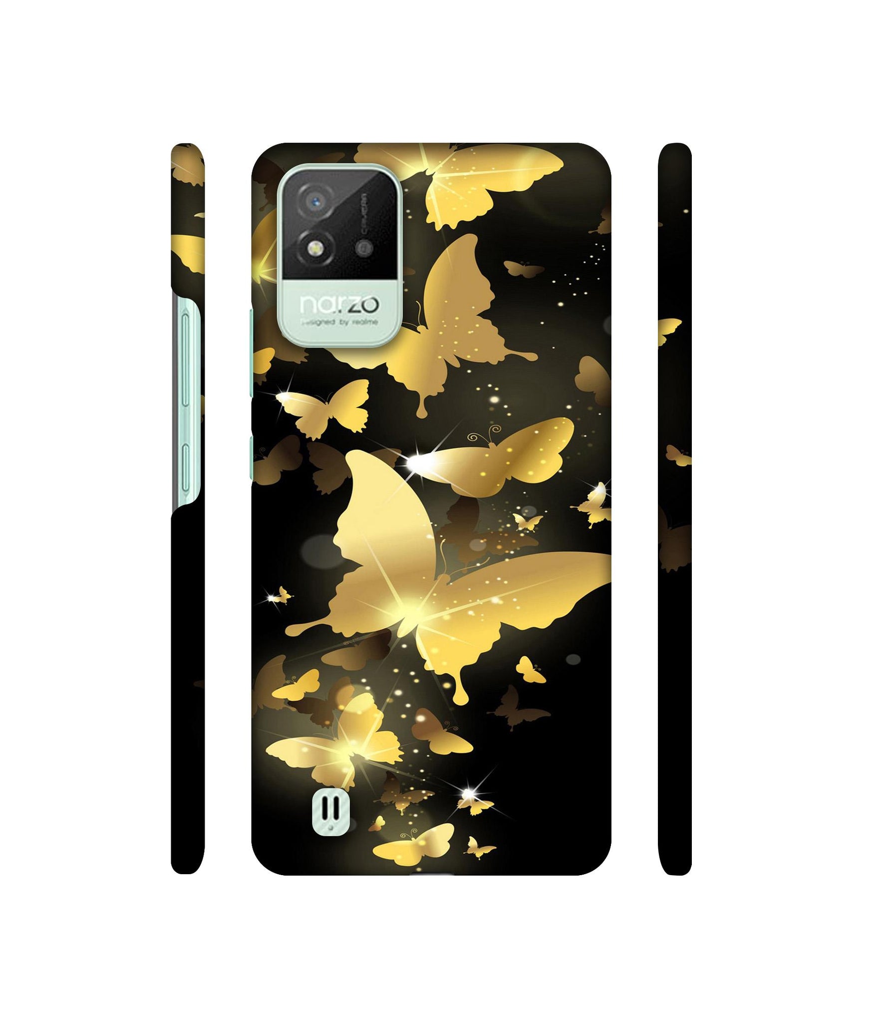 Golden Butterfly Pattern Designer Hard Back Cover for Realme Narzo 50i