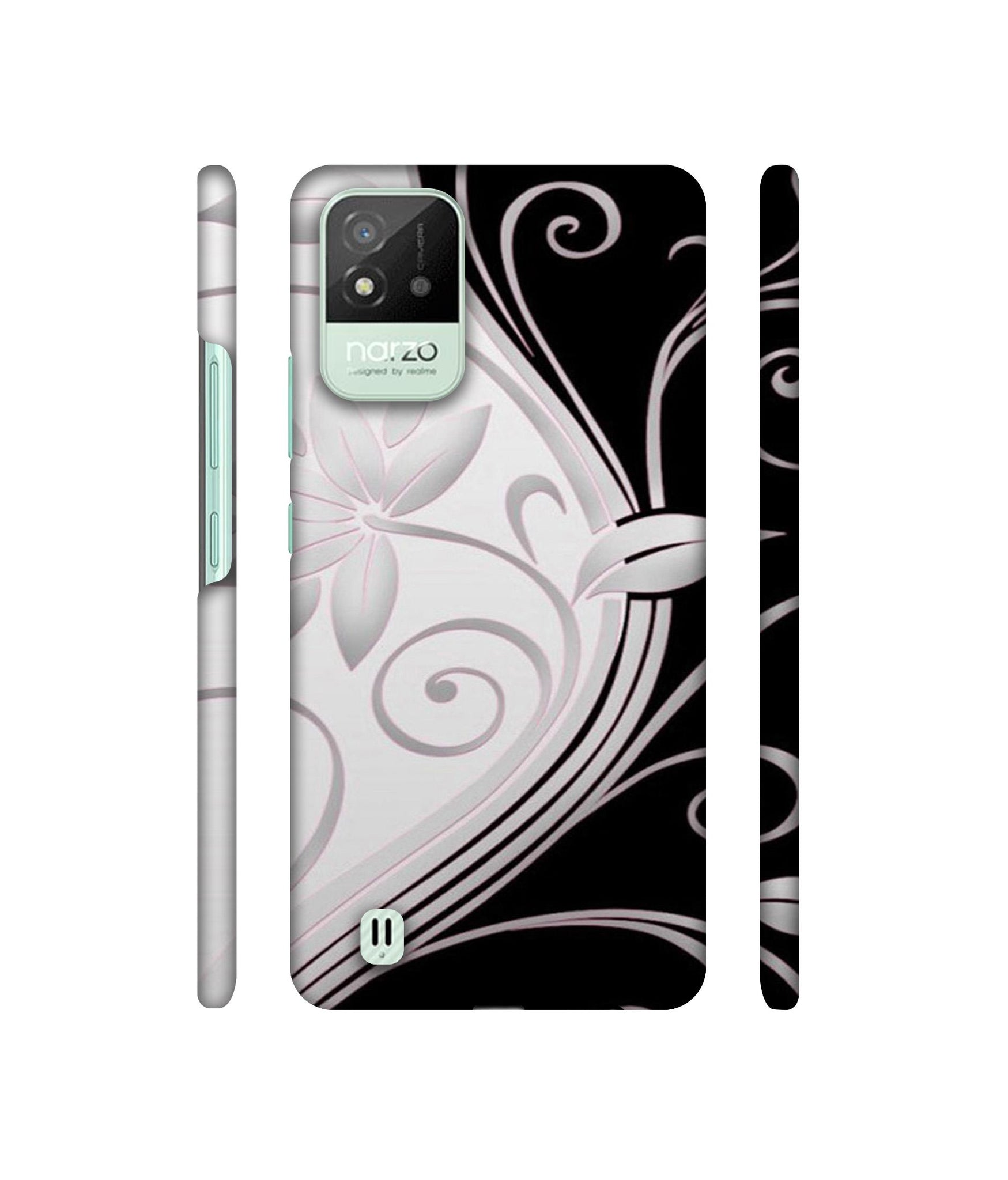 Black And White Flower Designer Hard Back Cover for Realme Narzo 50i