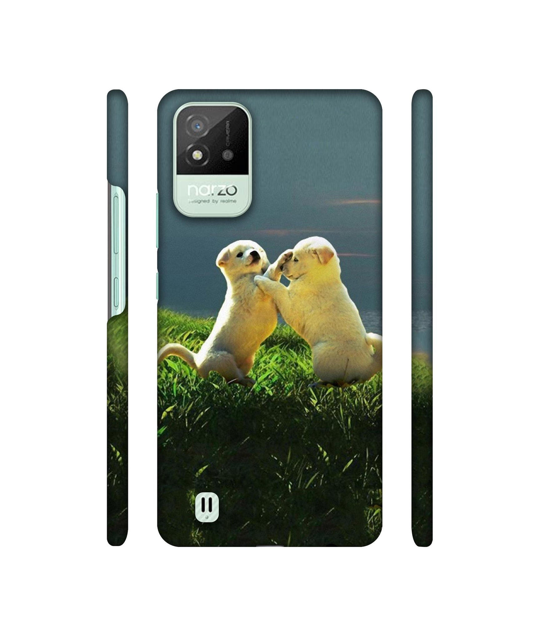 Puppy Couple Sunset Designer Hard Back Cover for Realme Narzo 50i