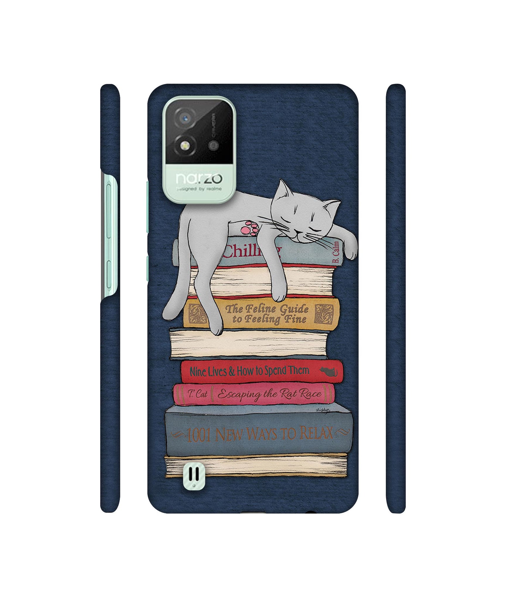 Cat Sleeping On The Books Designer Hard Back Cover for Realme Narzo 50i