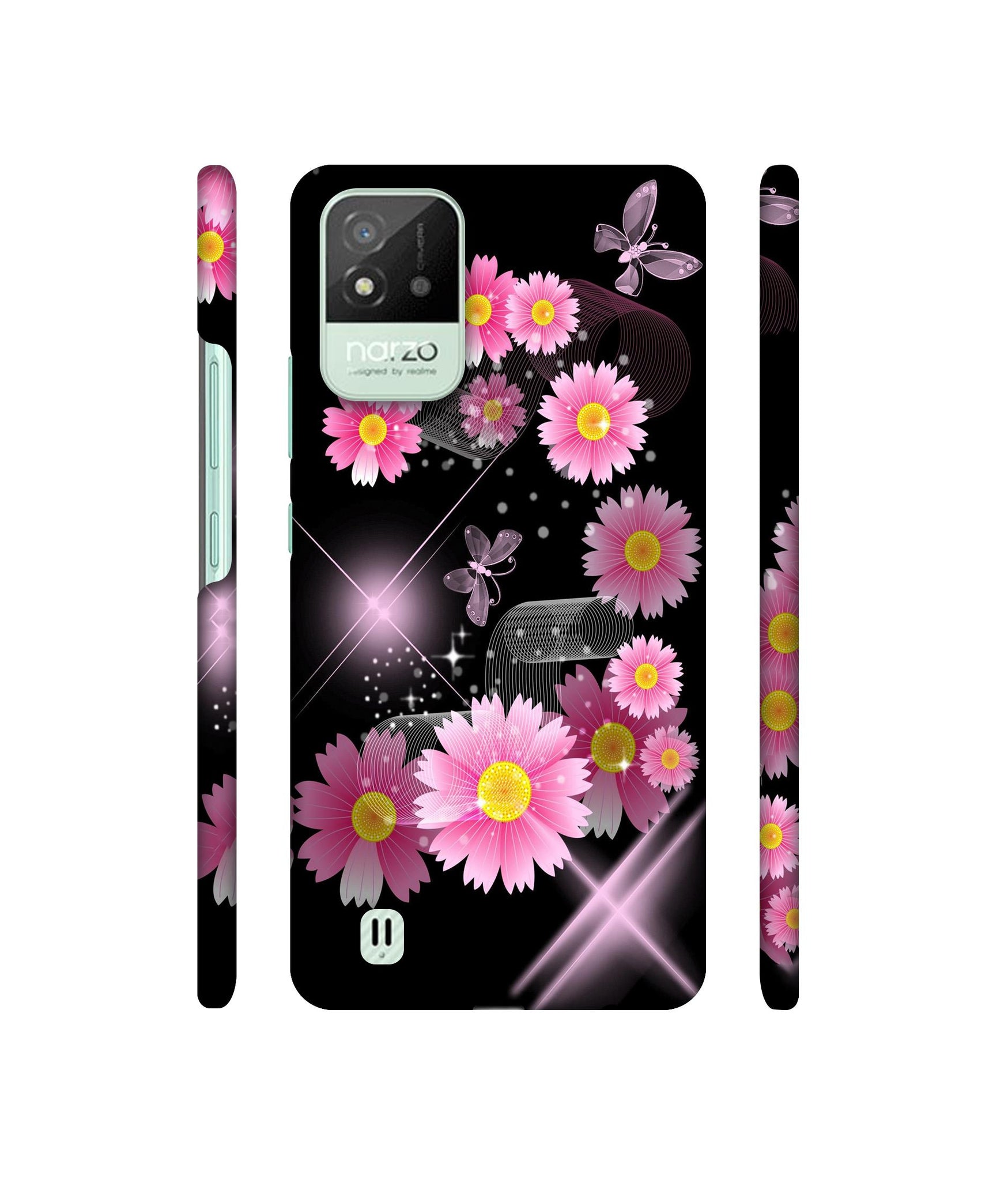 Pink Flower Designer Hard Back Cover for Realme Narzo 50i