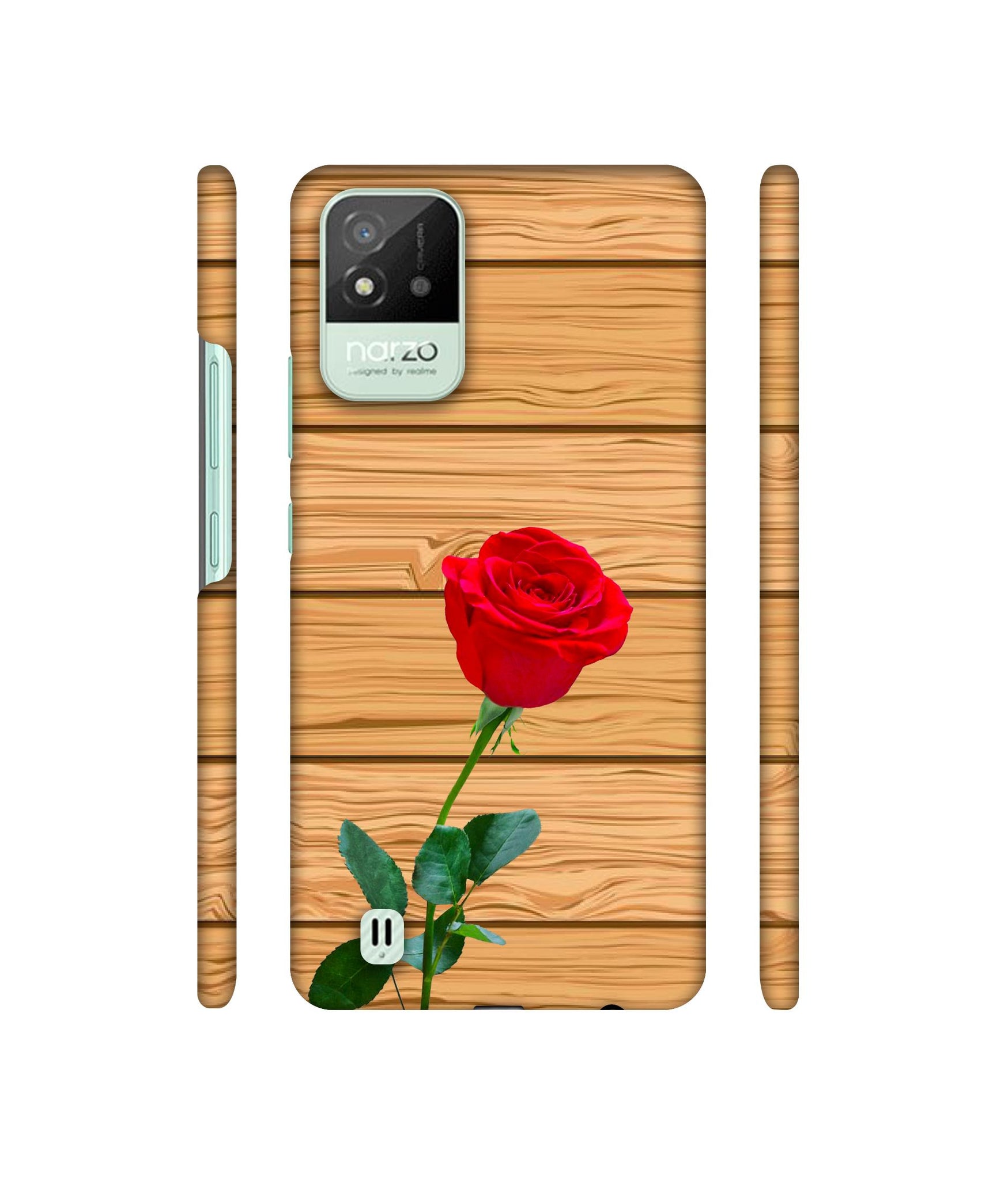 Rose With Wooden Texture Designer Hard Back Cover for Realme Narzo 50i