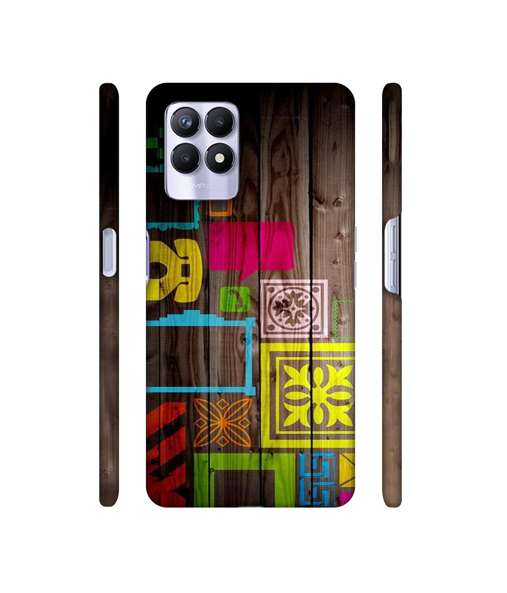 Stamps on Wooden Texture Designer Hard Back Cover for Realme 8i