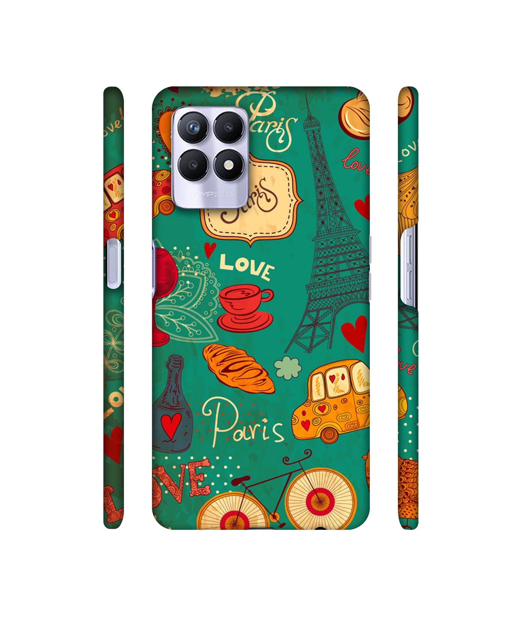 Paris Love Print Designer Hard Back Cover for Realme 8i