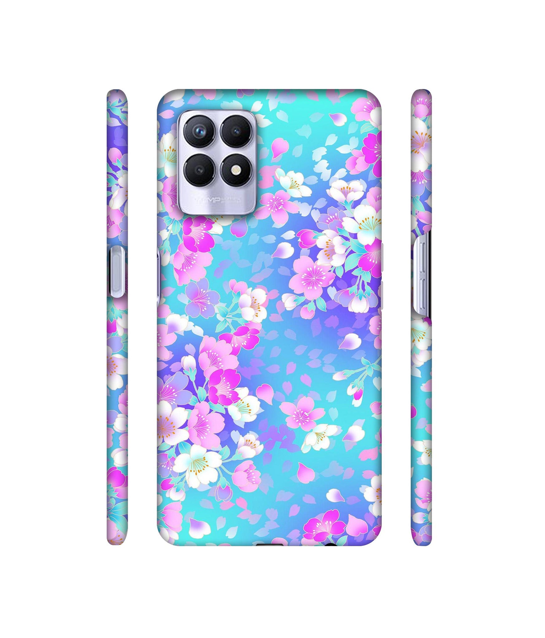 Floral Blue Pattern Designer Hard Back Cover for Realme 8i