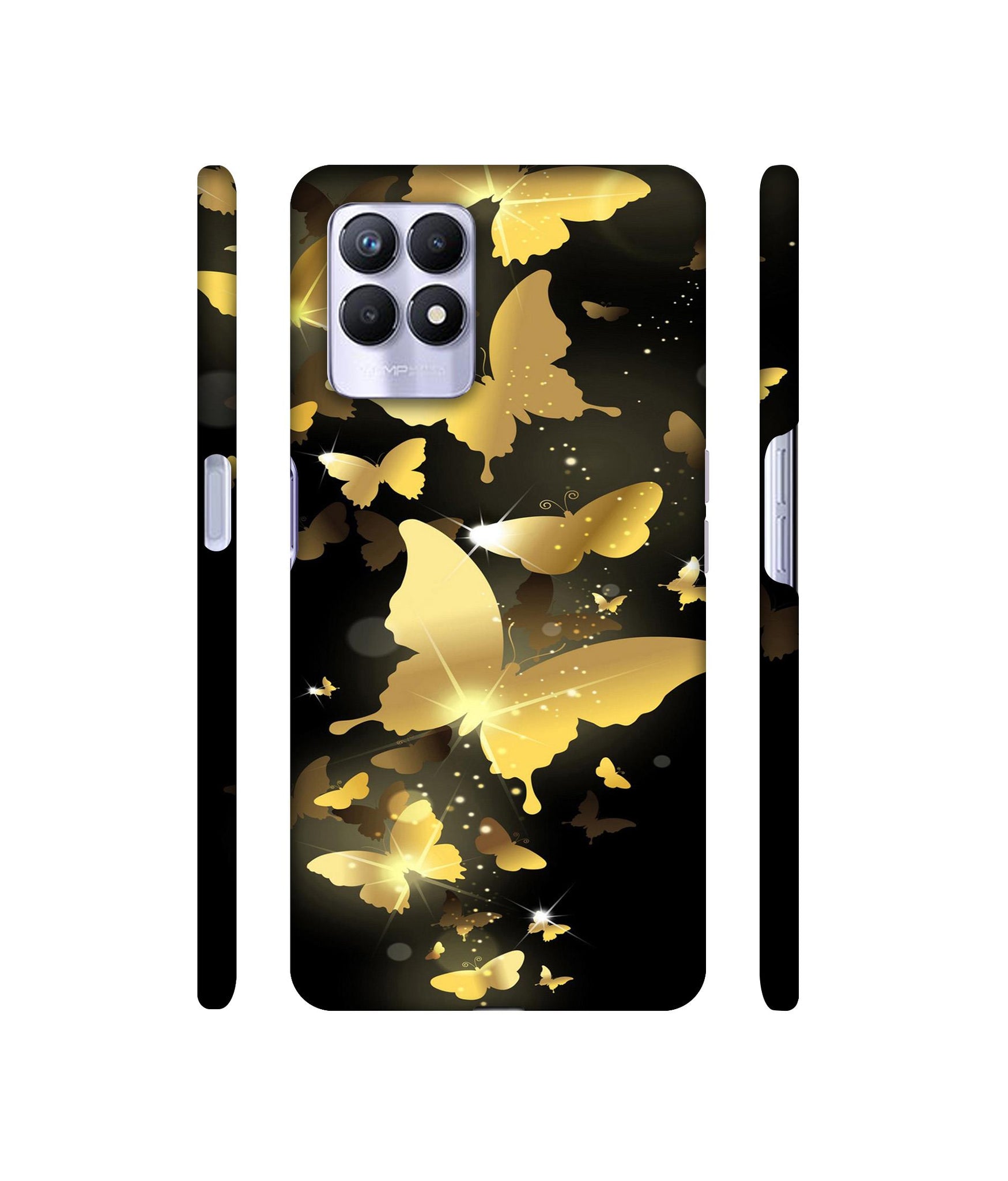 Golden Butterfly Pattern Designer Hard Back Cover for Realme 8i