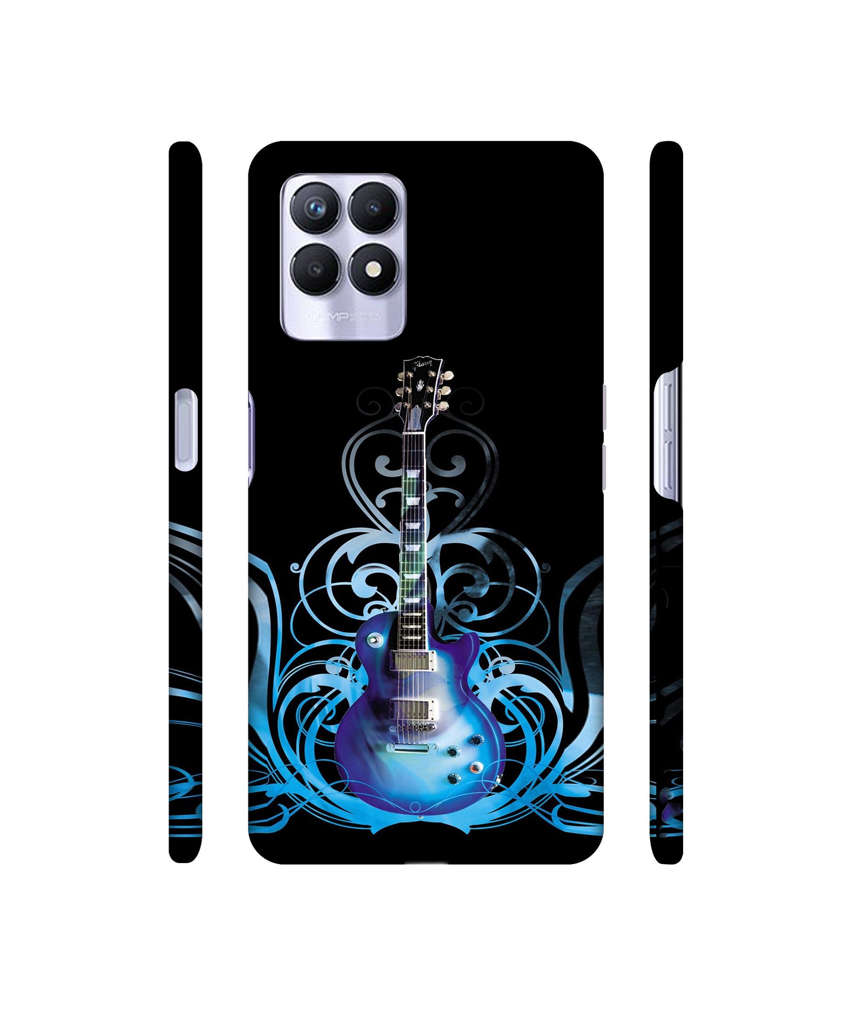 Guitar In Blue Pattern Designer Hard Back Cover for Realme 8i