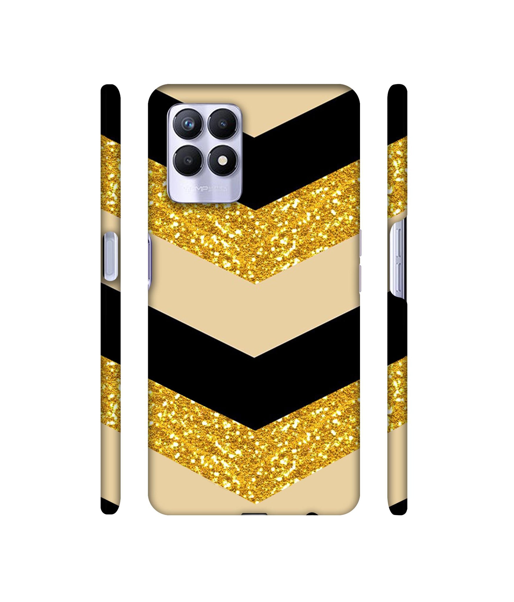 Black & Gold Designer Hard Back Cover for Realme 8i