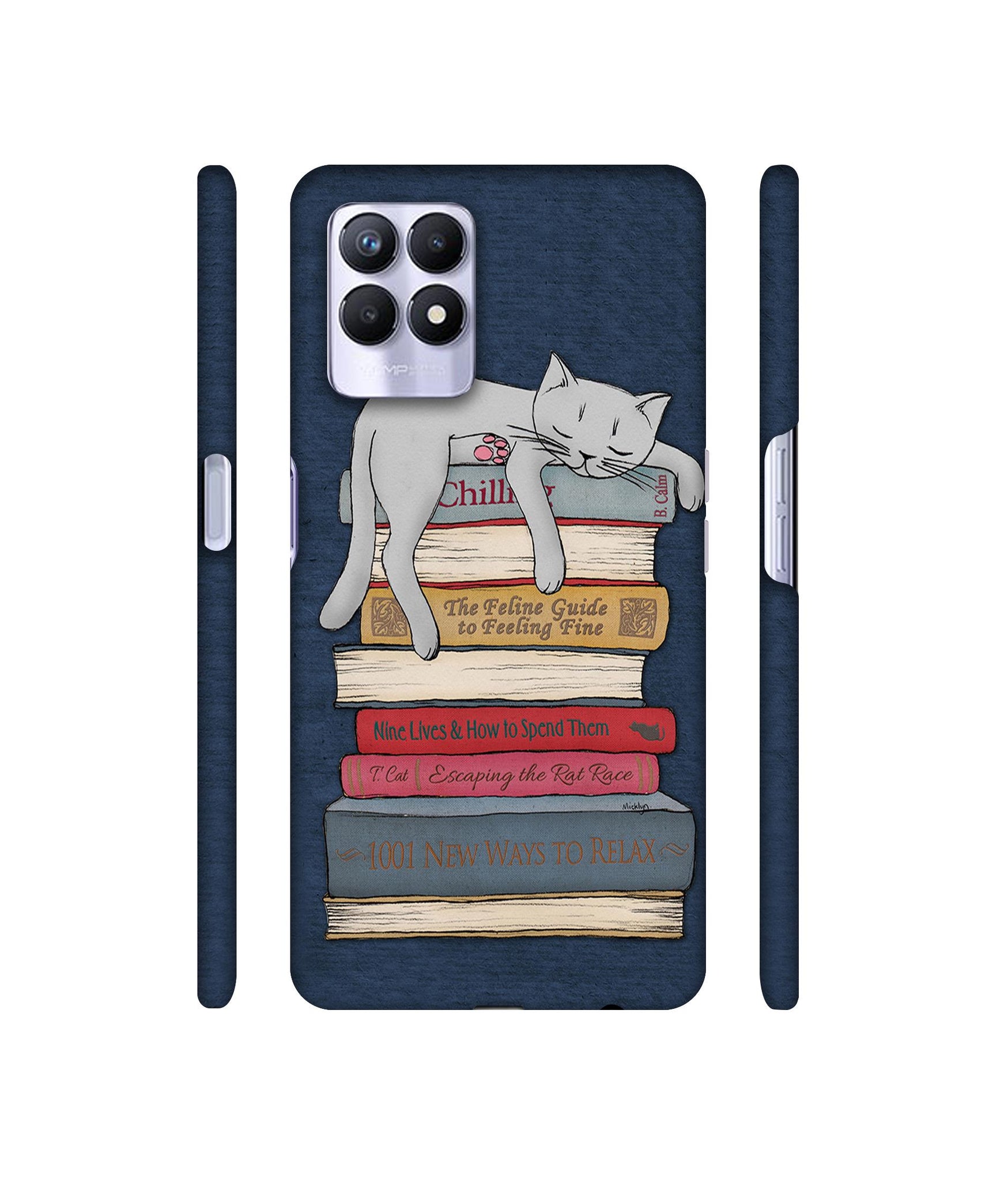 Cat Sleeping On The Books Designer Hard Back Cover for Realme 8i