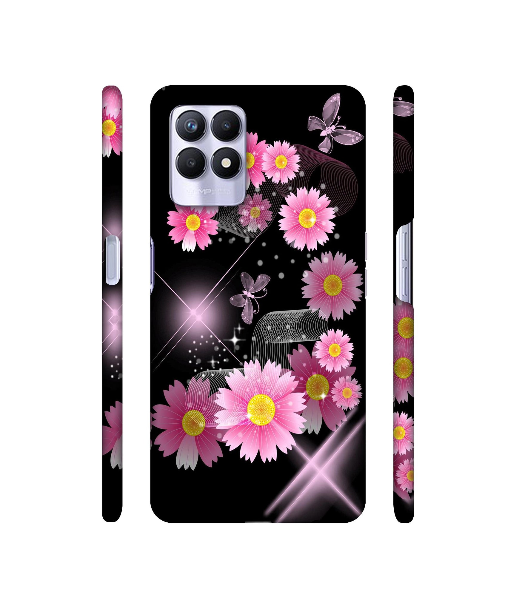 Pink Flower Designer Hard Back Cover for Realme 8i