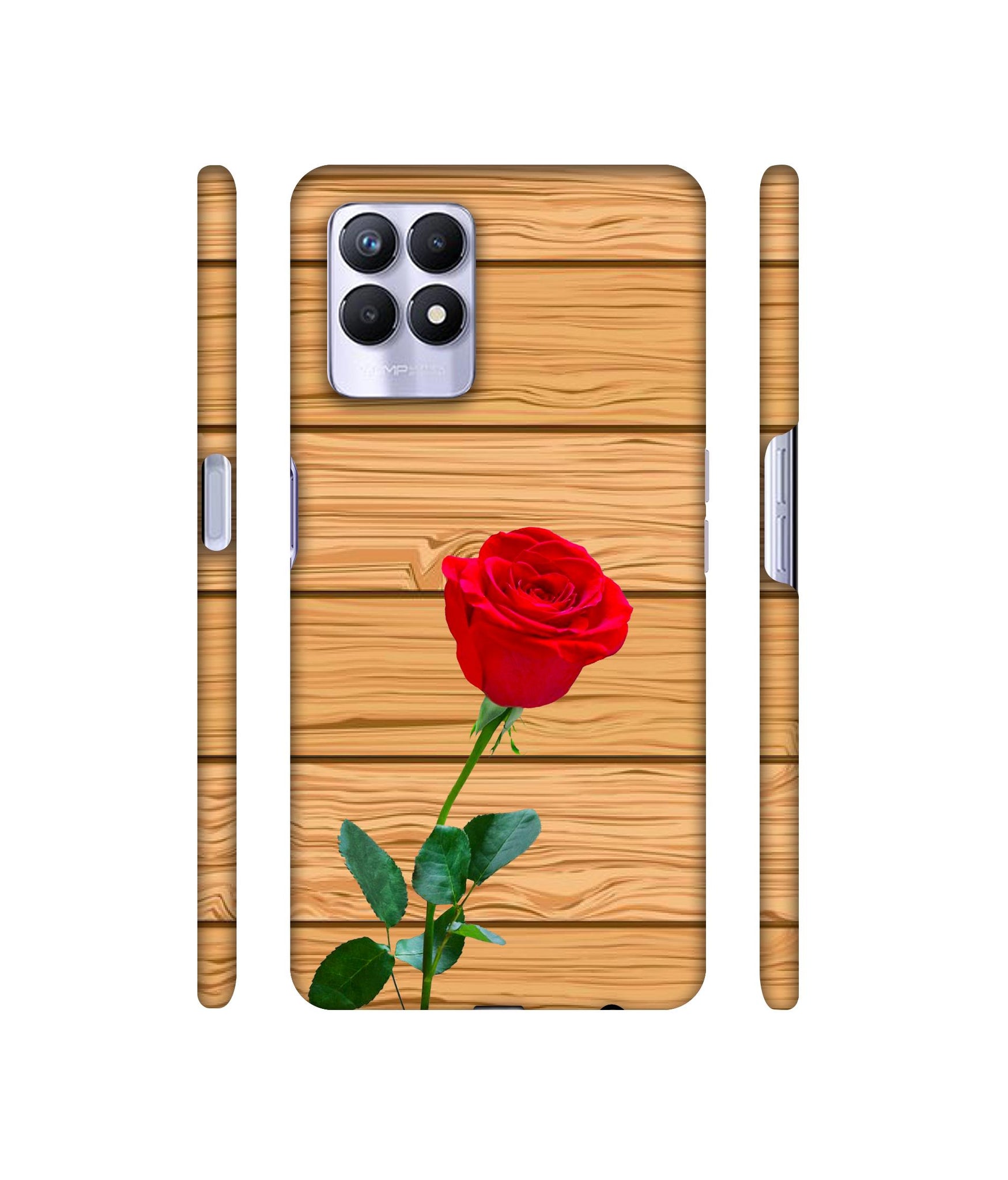 Rose With Wooden Texture Designer Hard Back Cover for Realme 8i