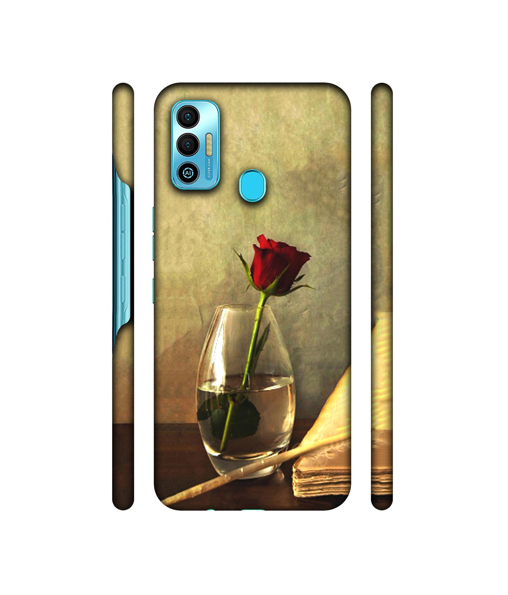 Red Rose in Glass Designer Hard Back Cover for Tecno Spark 7T