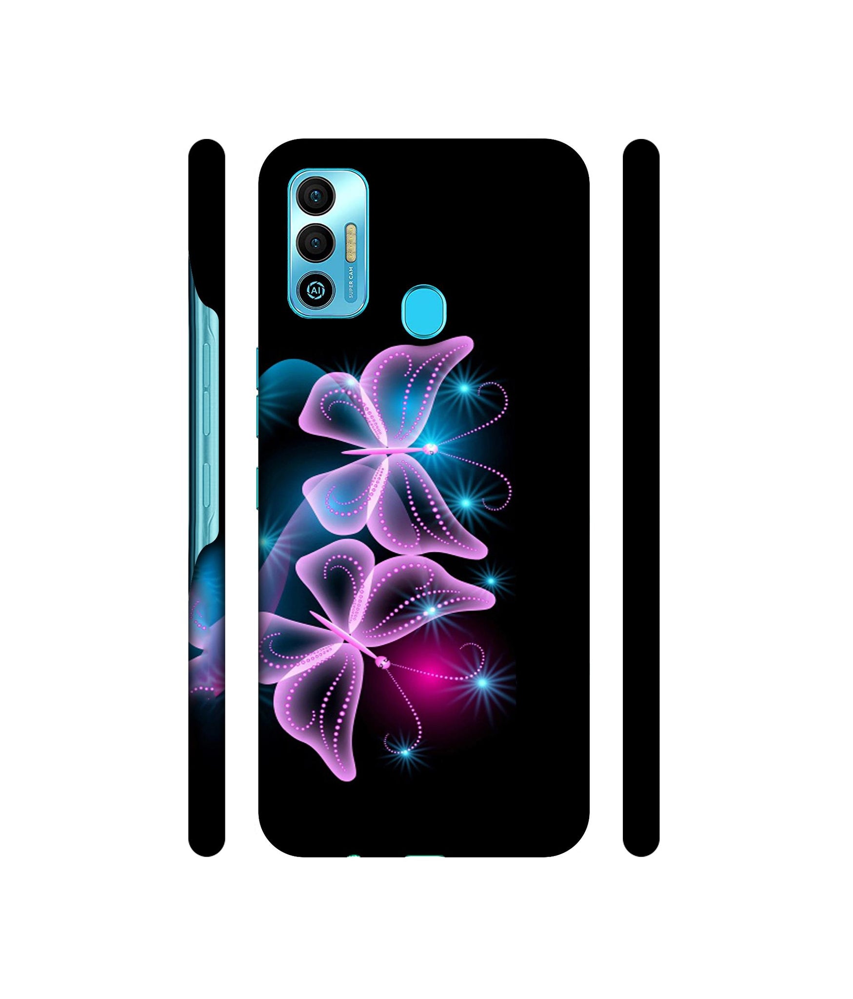 Butterflies Neon Light Designer Hard Back Cover for Tecno Spark 7T