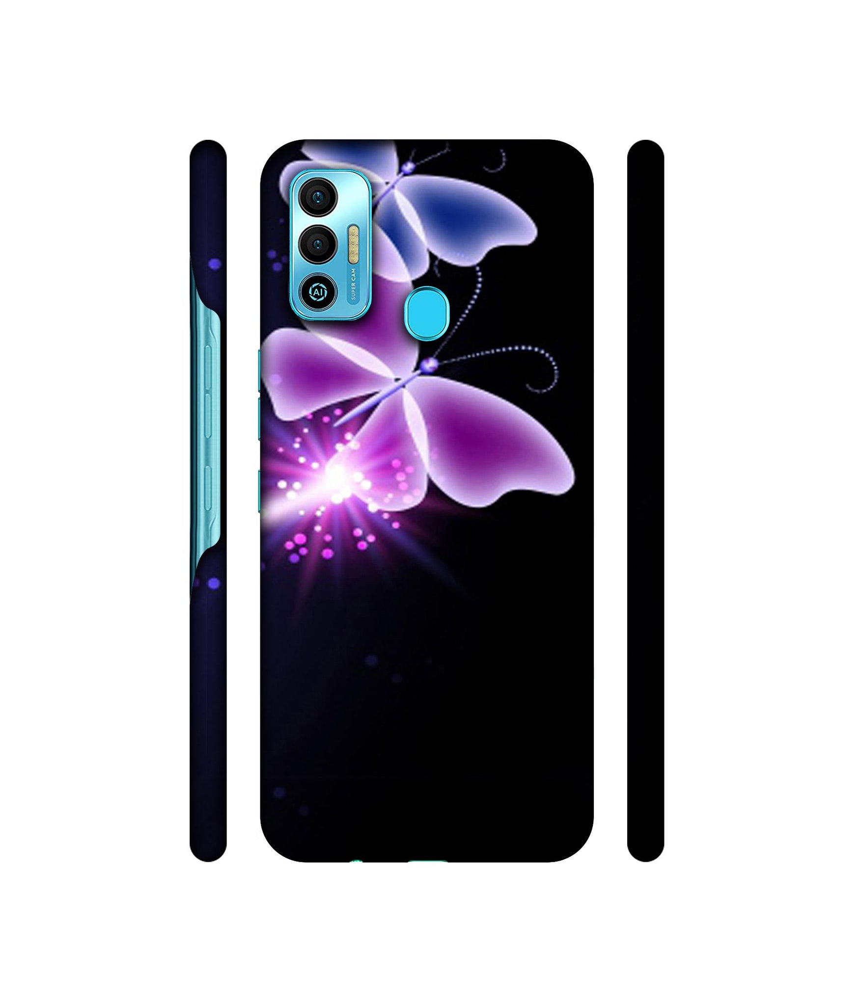 Neon Butterfly Light Abstract Shine Designer Hard Back Cover for Tecno Spark 7T