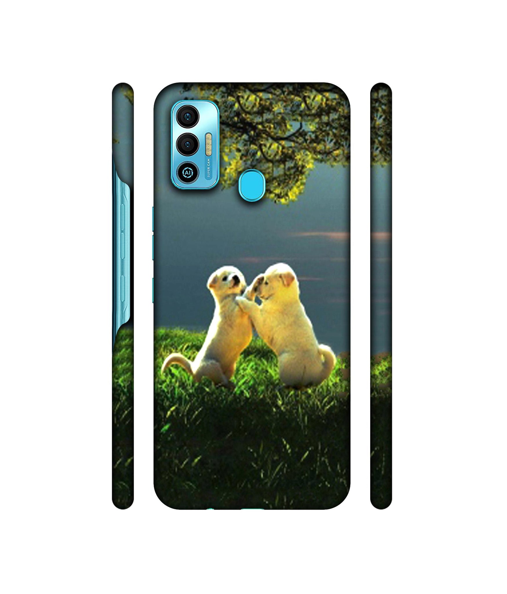 Puppy Couple Play Kids Nature Designer Hard Back Cover for Tecno Spark 7T