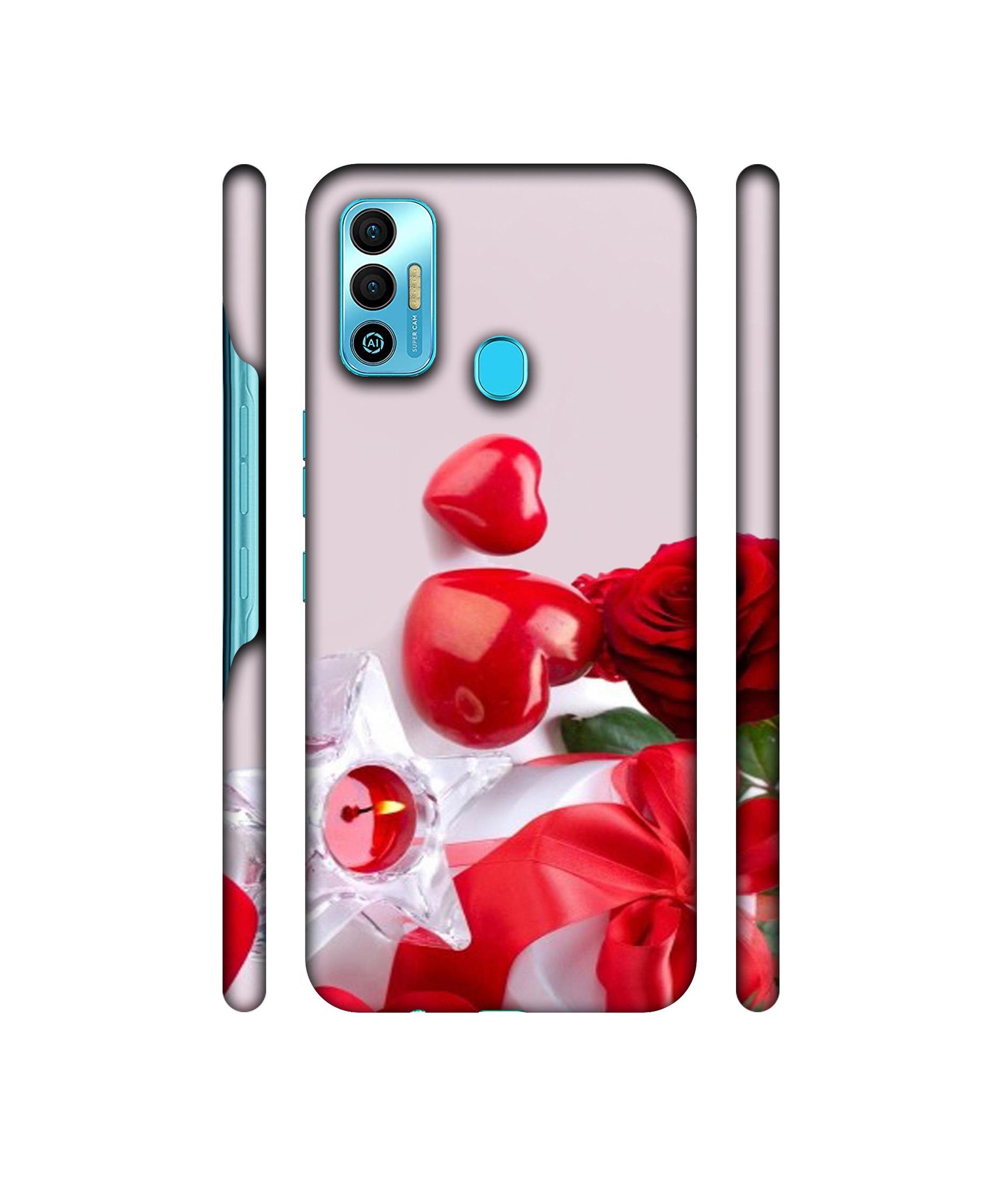 Red Rose Heart Valentines Couple Designer Hard Back Cover for Tecno Spark 7T