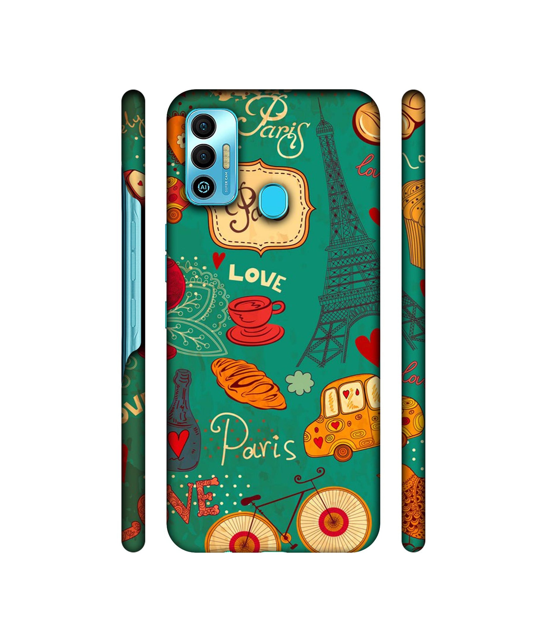 Paris Love Print Designer Hard Back Cover for Tecno Spark 7T