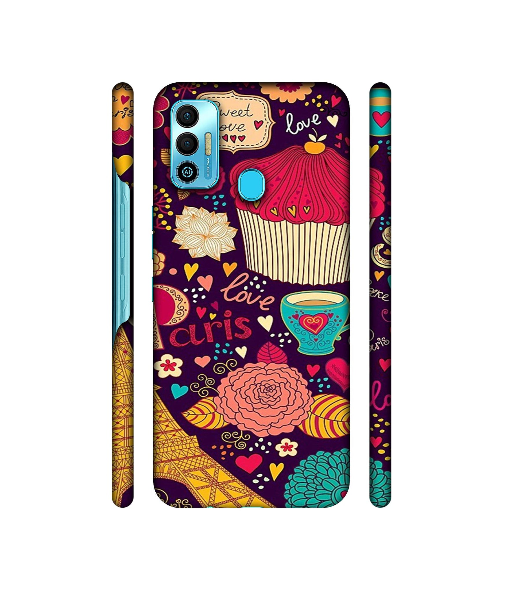 Paris Flower Love Designer Hard Back Cover for Tecno Spark 7T