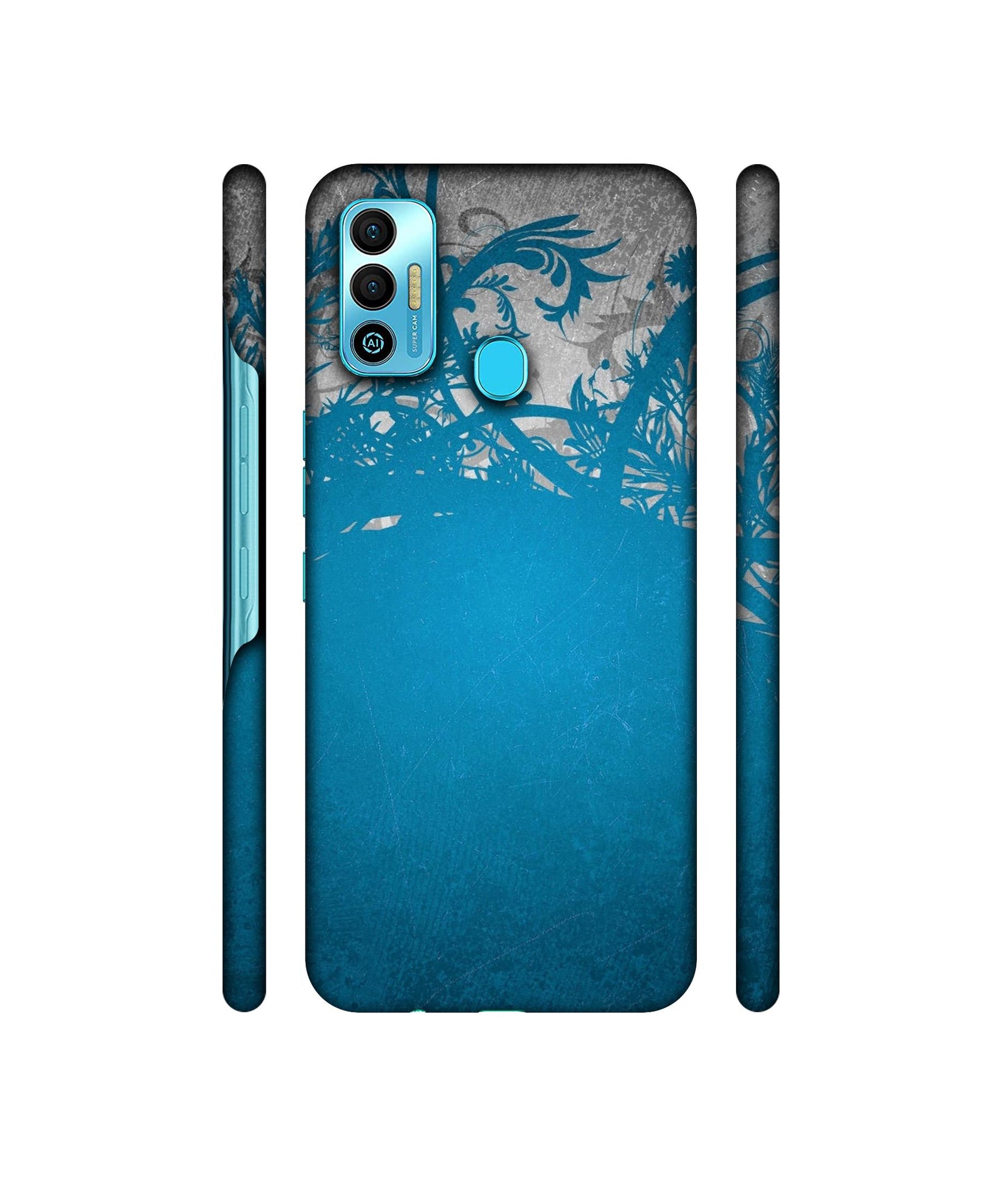 Blue Floral Pattern Designer Hard Back Cover for Tecno Spark 7T