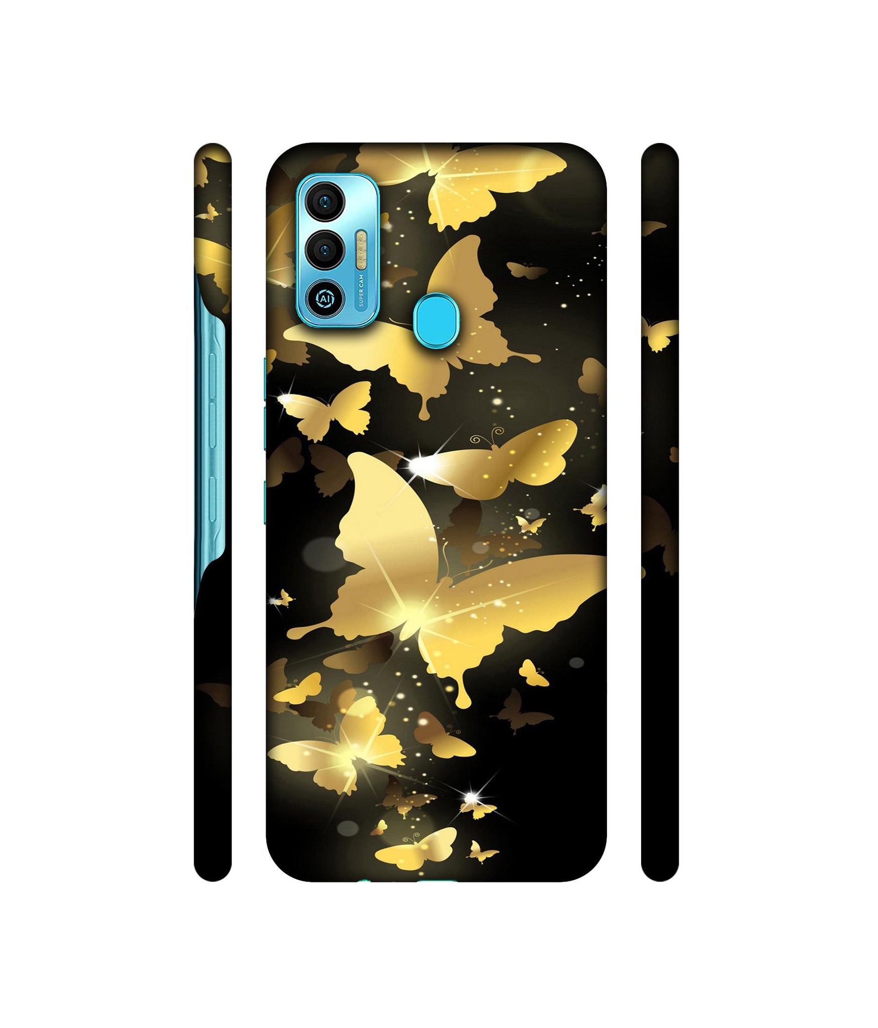 Golden Butterfly Pattern Designer Hard Back Cover for Tecno Spark 7T