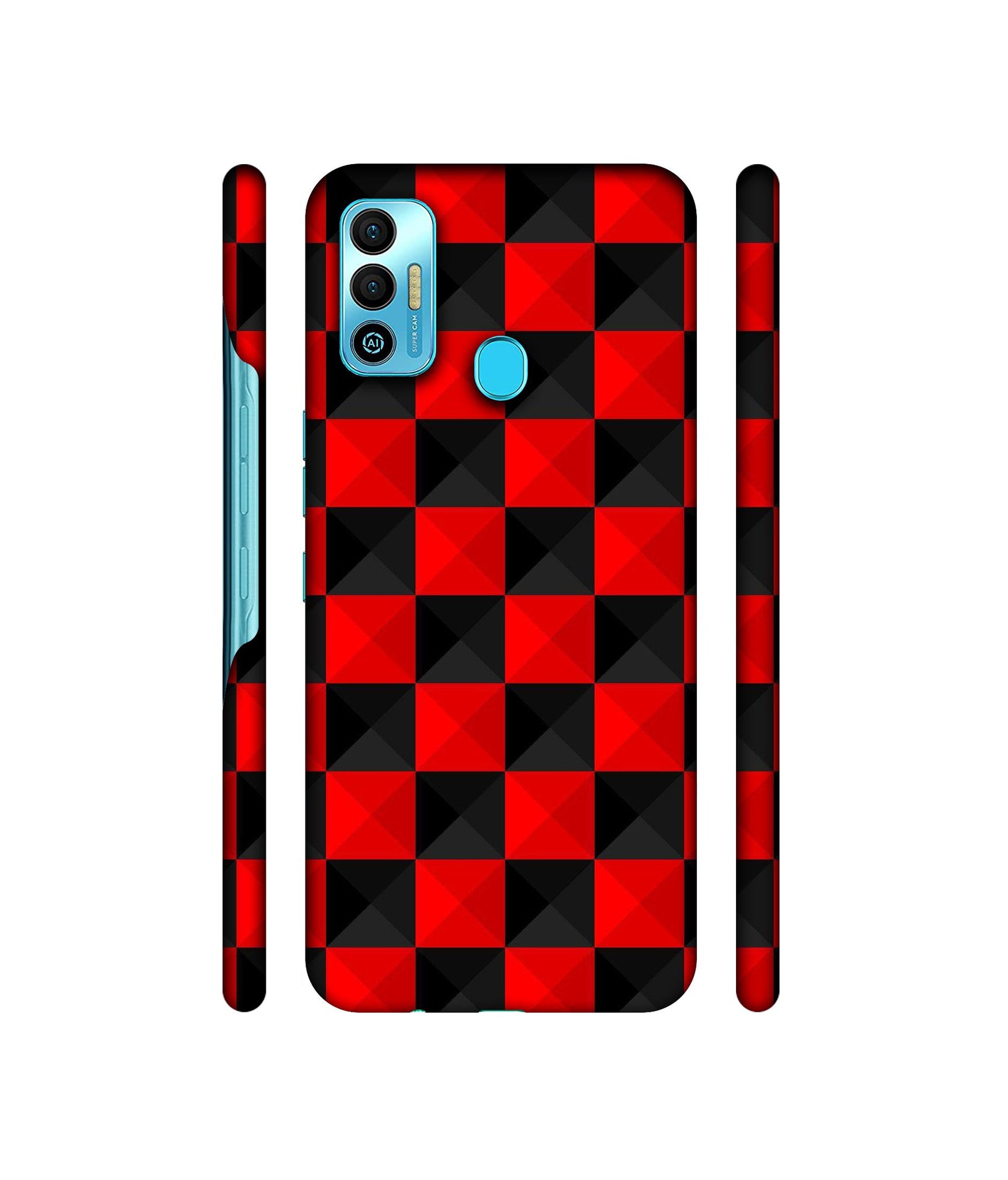 Red N Black Cubes Designer Hard Back Cover for Tecno Spark 7T