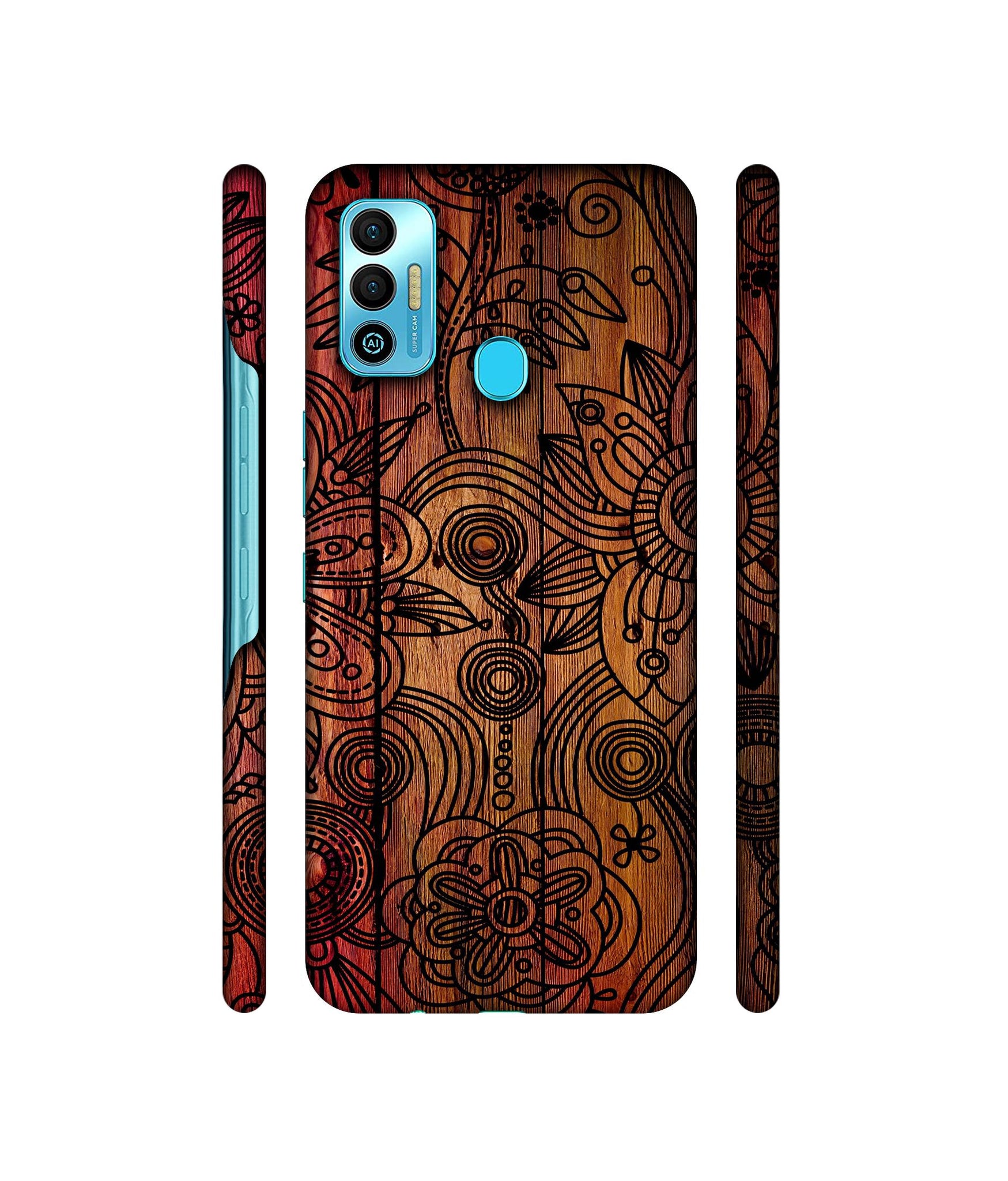 Dark Wooden Background Designer Hard Back Cover for Tecno Spark 7T
