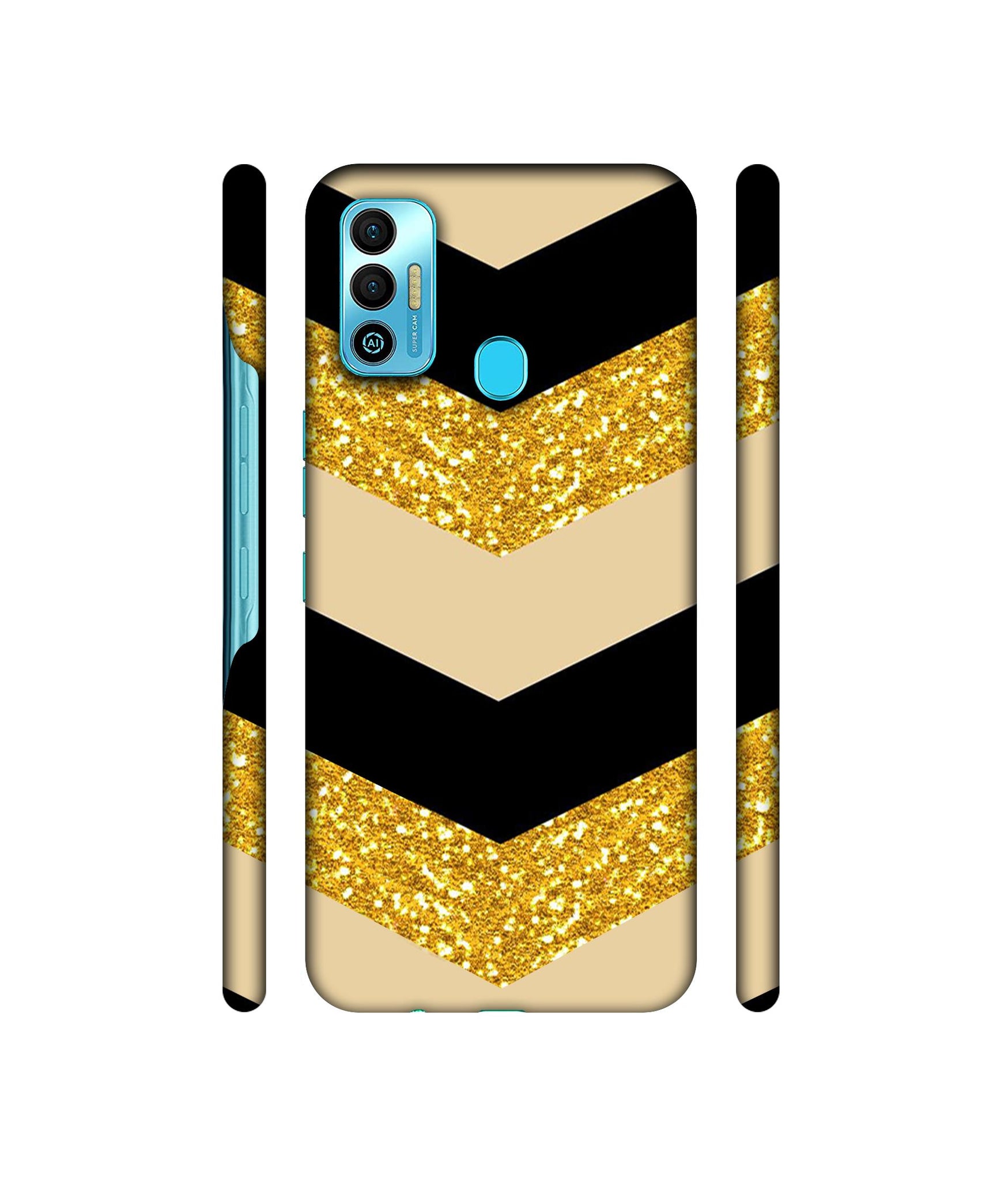 Black & Gold Designer Hard Back Cover for Tecno Spark 7T