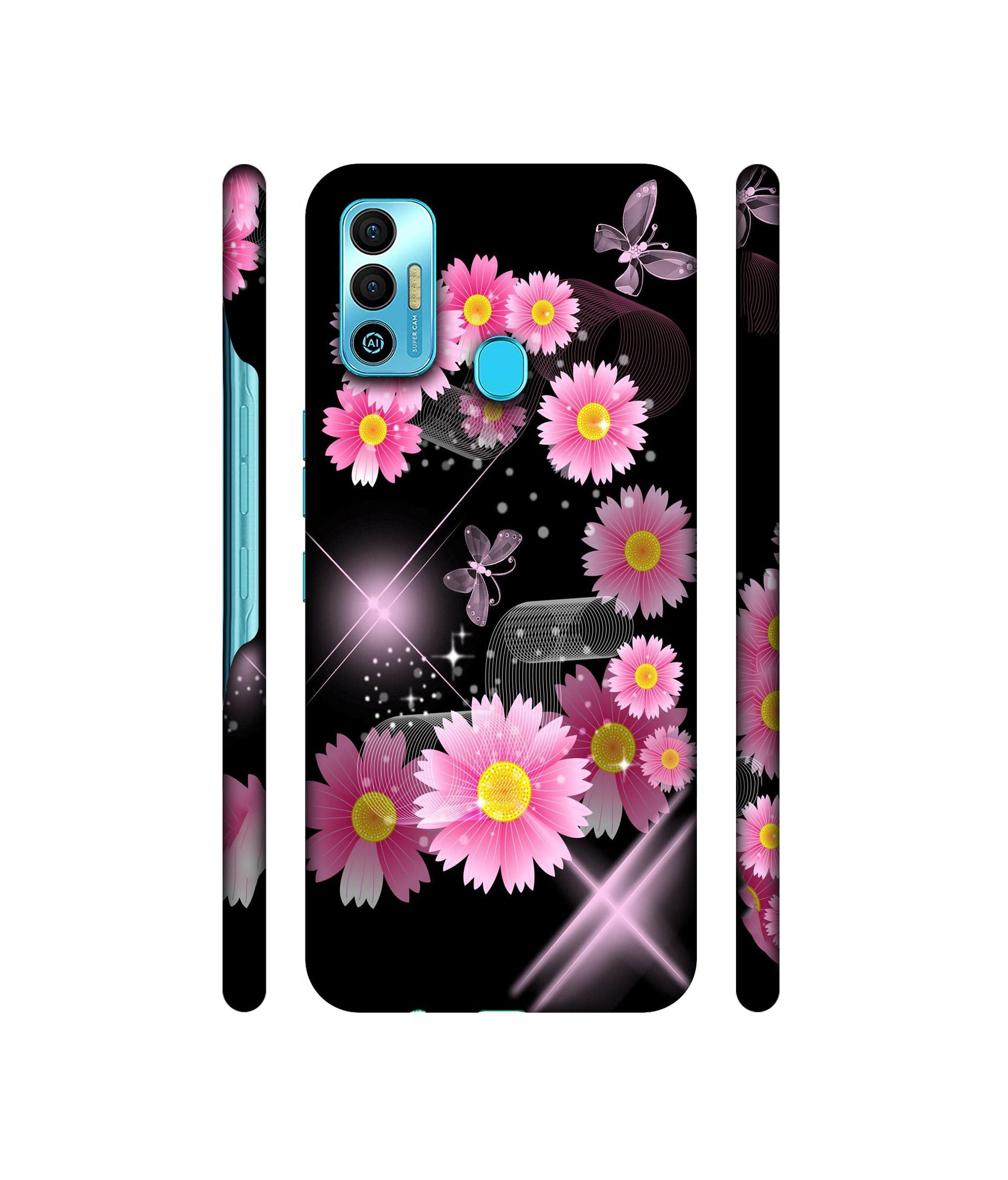 Pink Flower Designer Hard Back Cover for Tecno Spark 7T