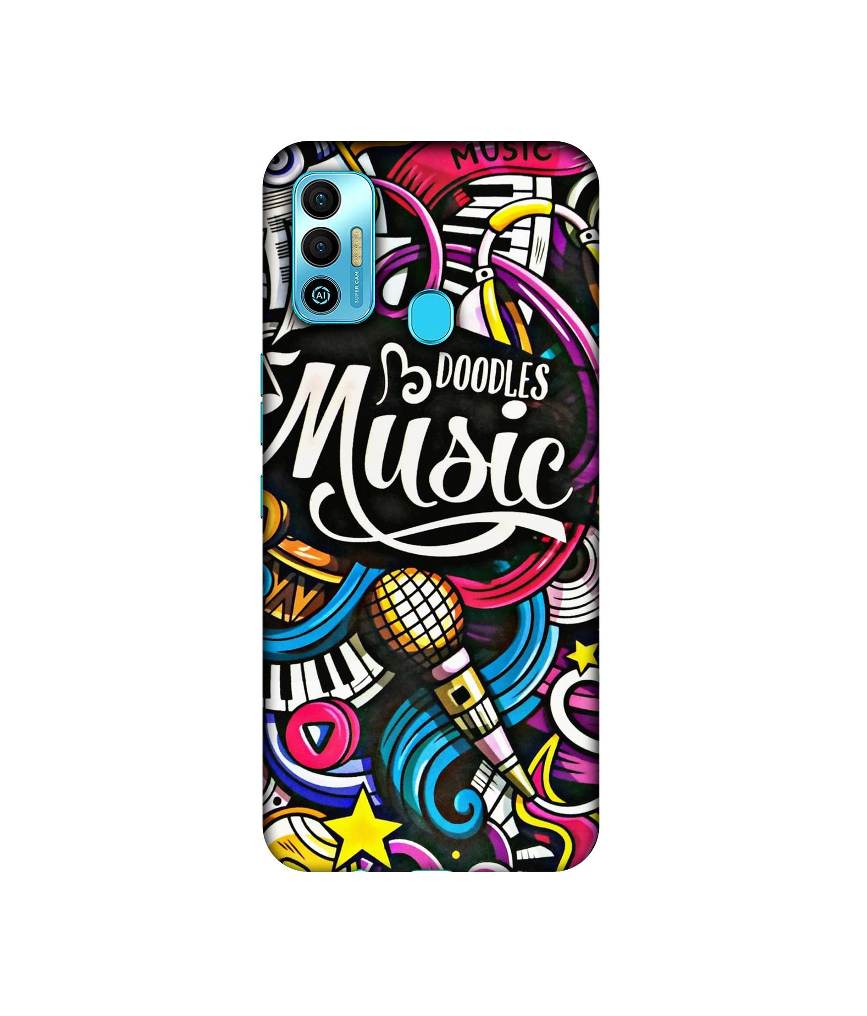 Doodles Music Designer Hard Back Cover for Tecno Spark 7T