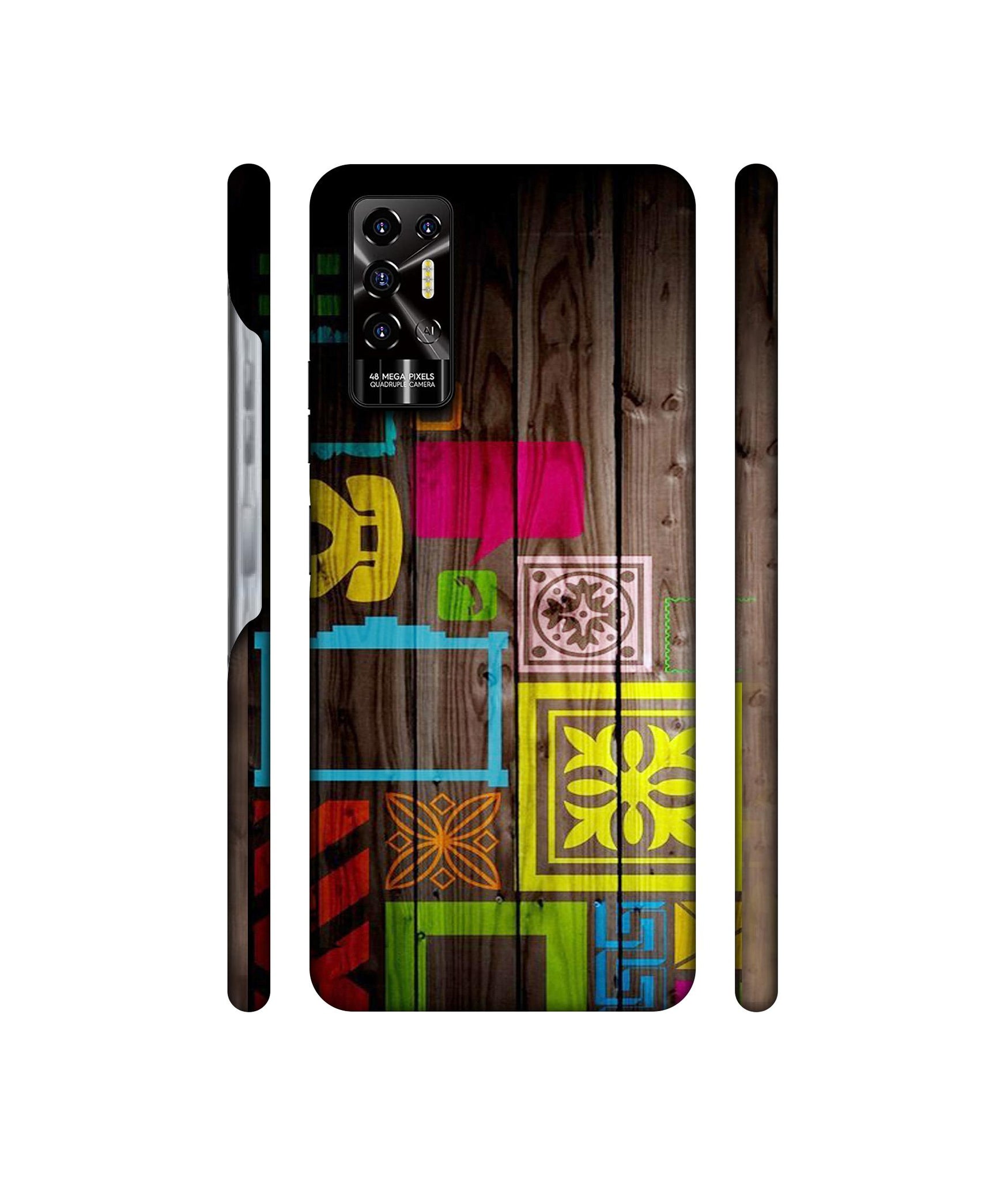 Stamps on Wooden Texture Designer Hard Back Cover for Tecno POVA 2