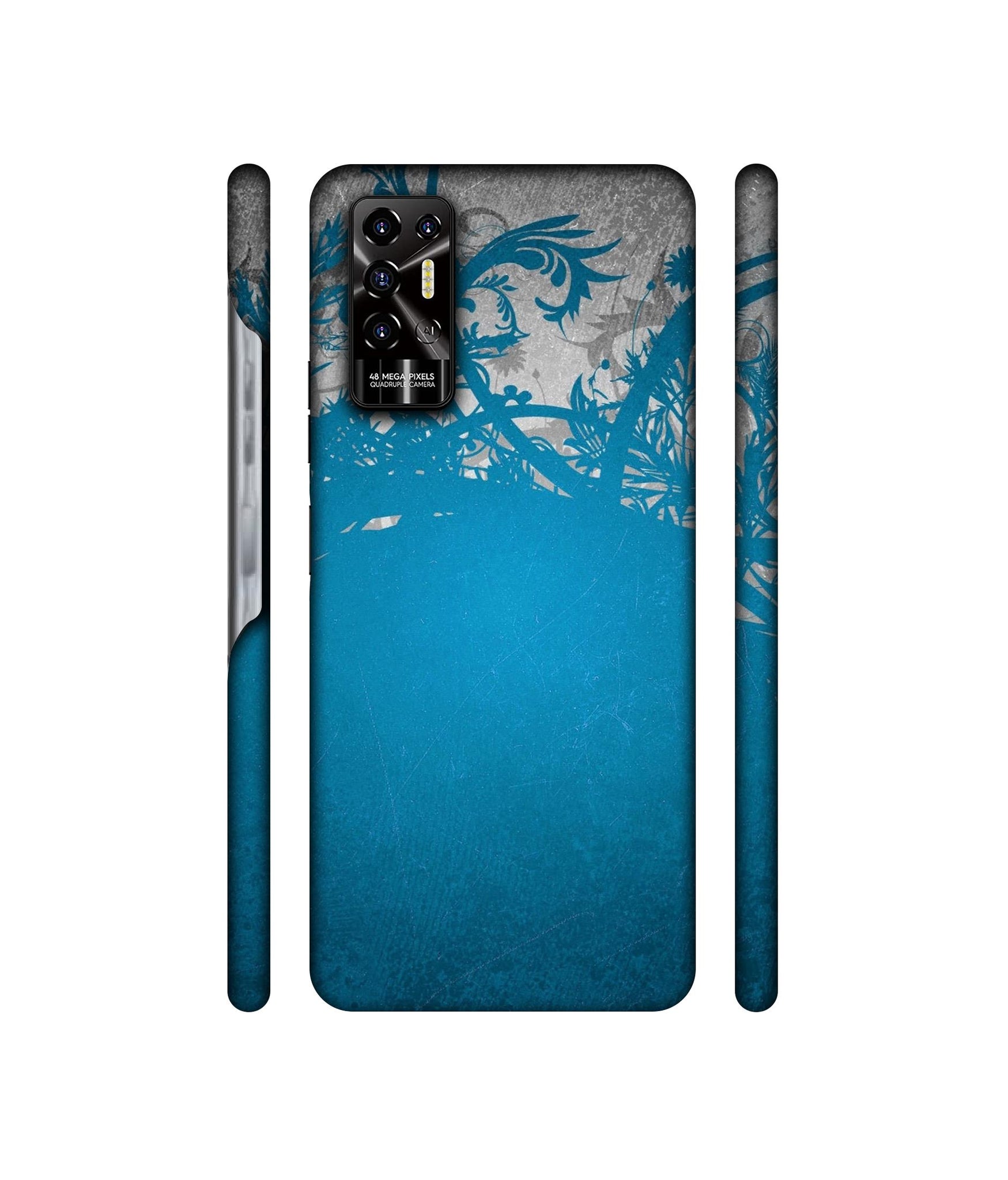Blue Floral Pattern Designer Hard Back Cover for Tecno POVA 2
