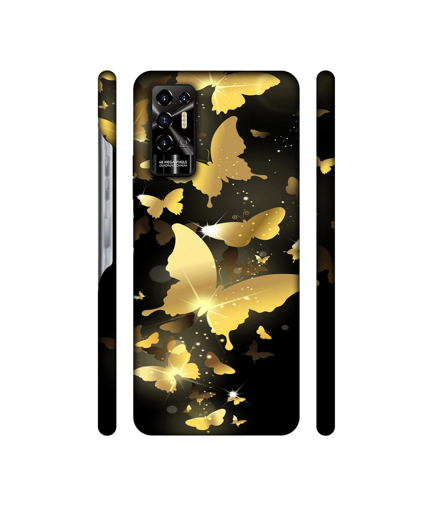 Golden Butterfly Pattern Designer Hard Back Cover for Tecno POVA 2