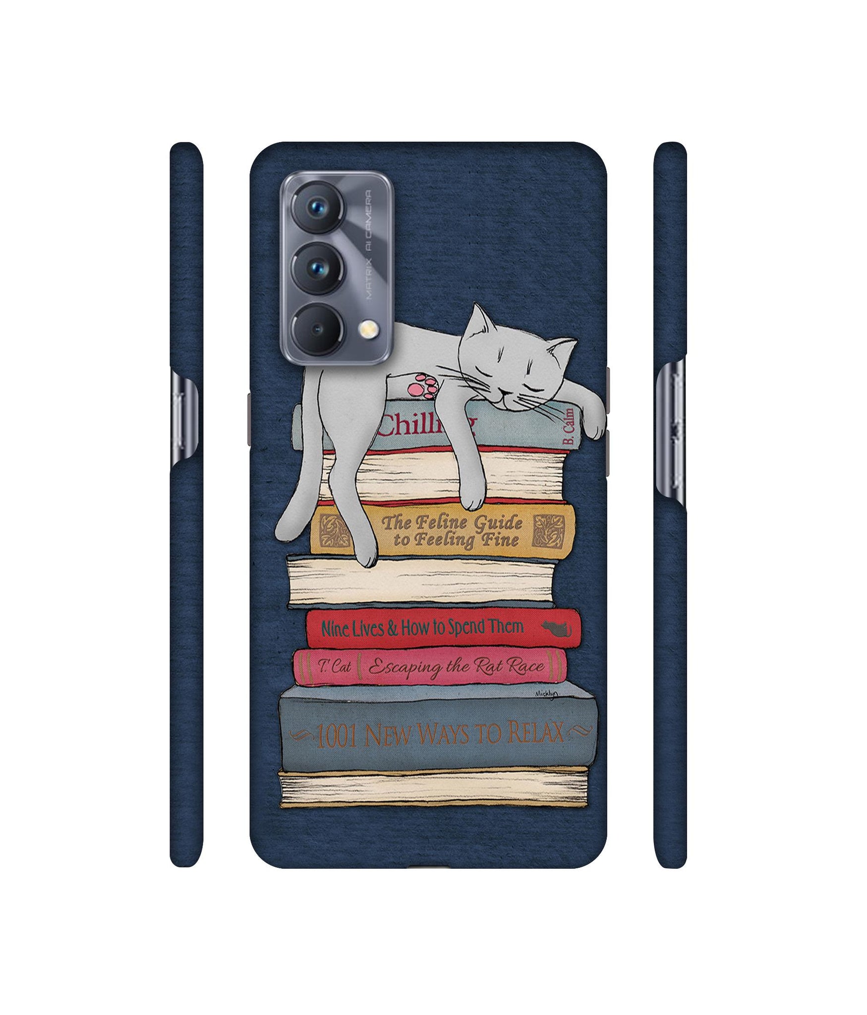 Cat Sleeping On The Books Designer Hard Back Cover for Realme GT Master Edition