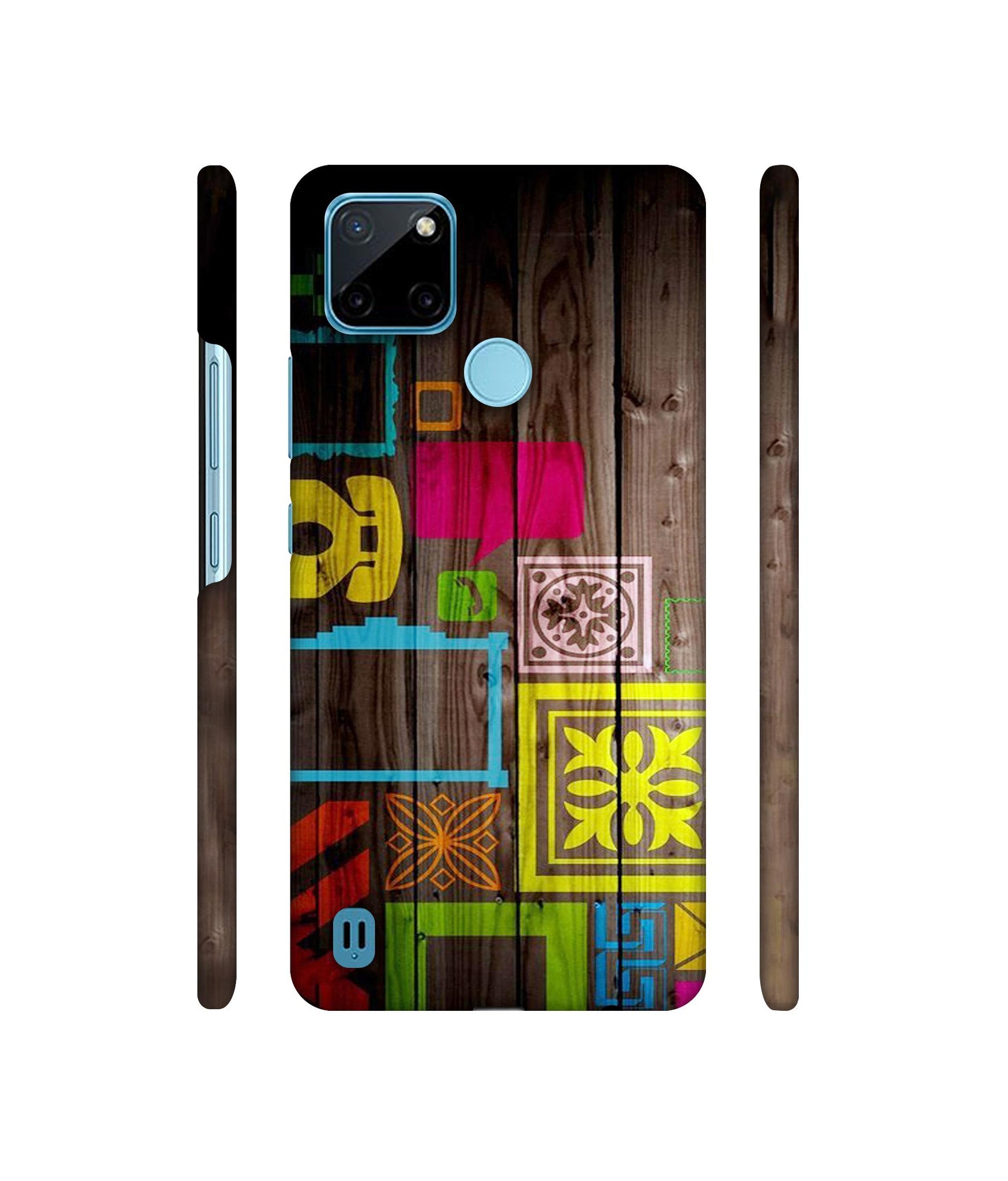 Stamps on Wooden Texture Designer Hard Back Cover for Realme C21Y