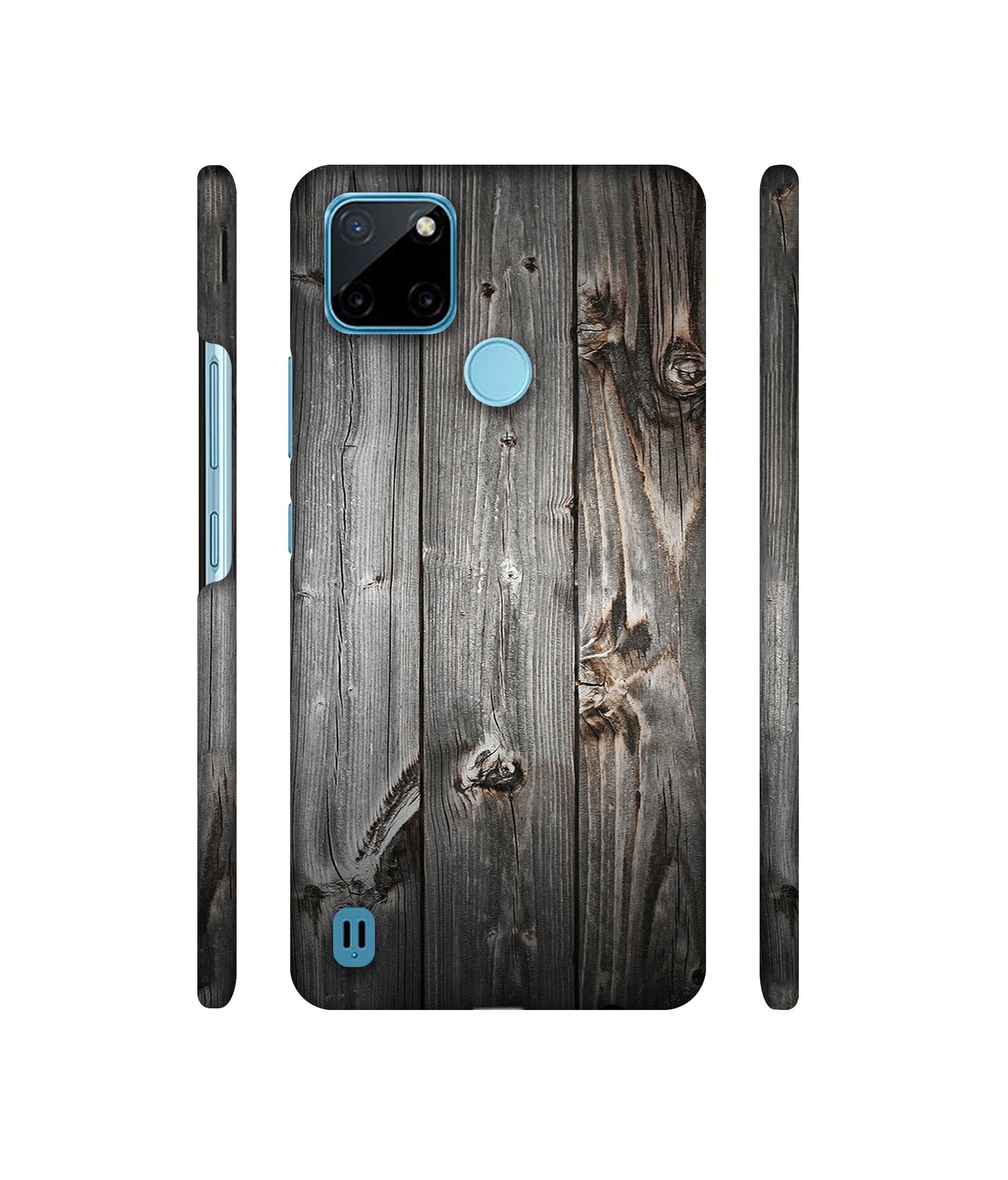 Grey Wooden Texture Designer Hard Back Cover for Realme C21Y