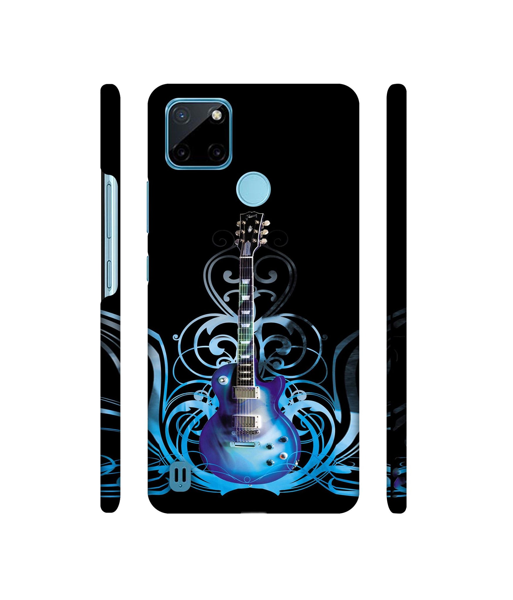 Guitar In Blue Pattern Designer Hard Back Cover for Realme C21Y