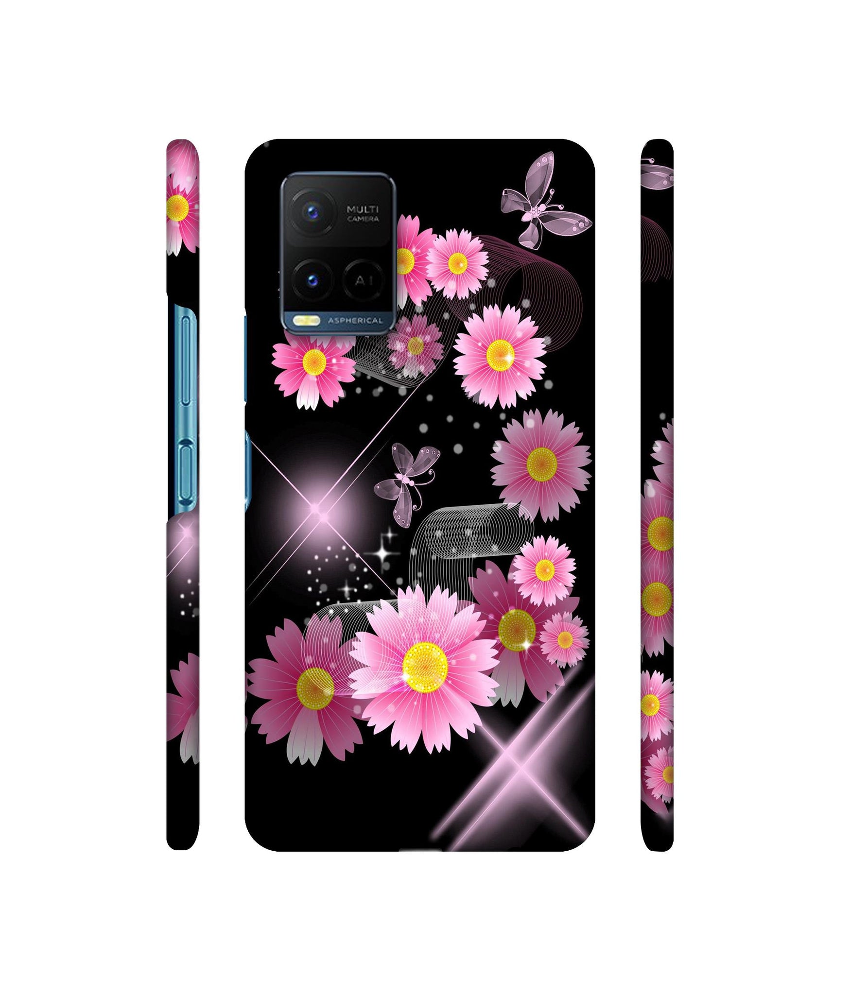 Pink Flower Designer Hard Back Cover for Vivo Y21