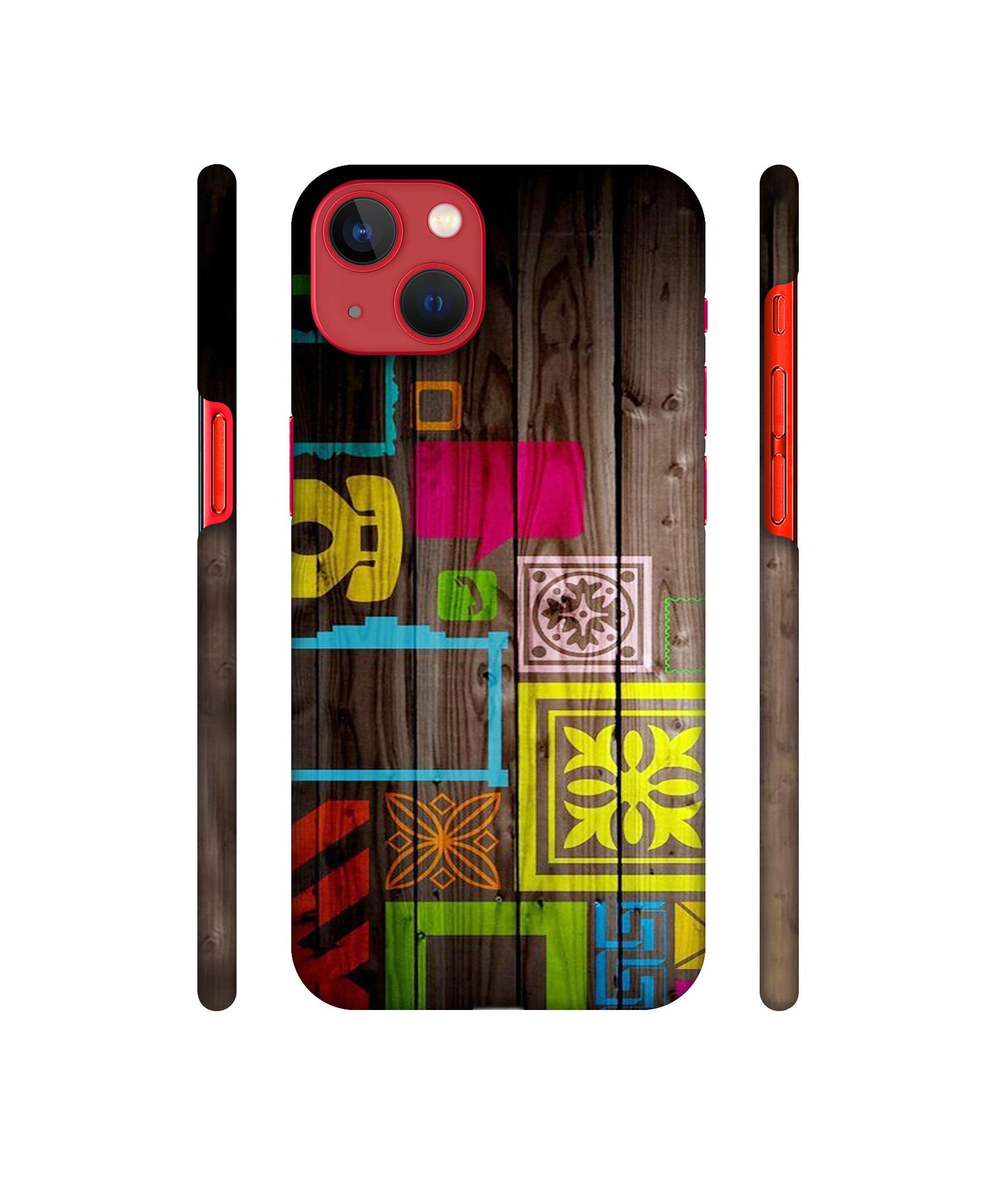 Stamps on Wooden Texture Designer Hard Back Cover for Apple iPhone 13