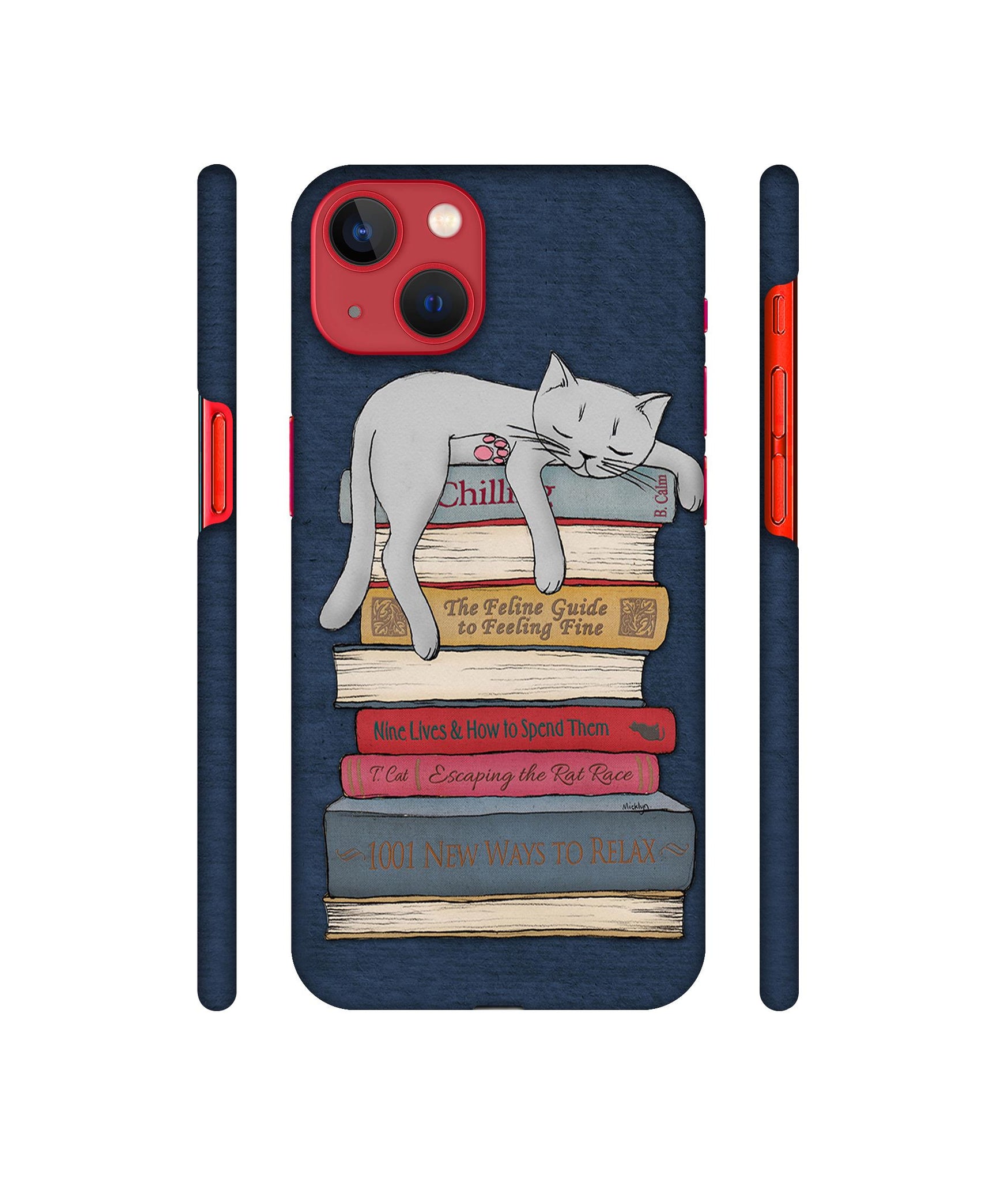 Cat Sleeping On The Books Designer Hard Back Cover for Apple iPhone 13