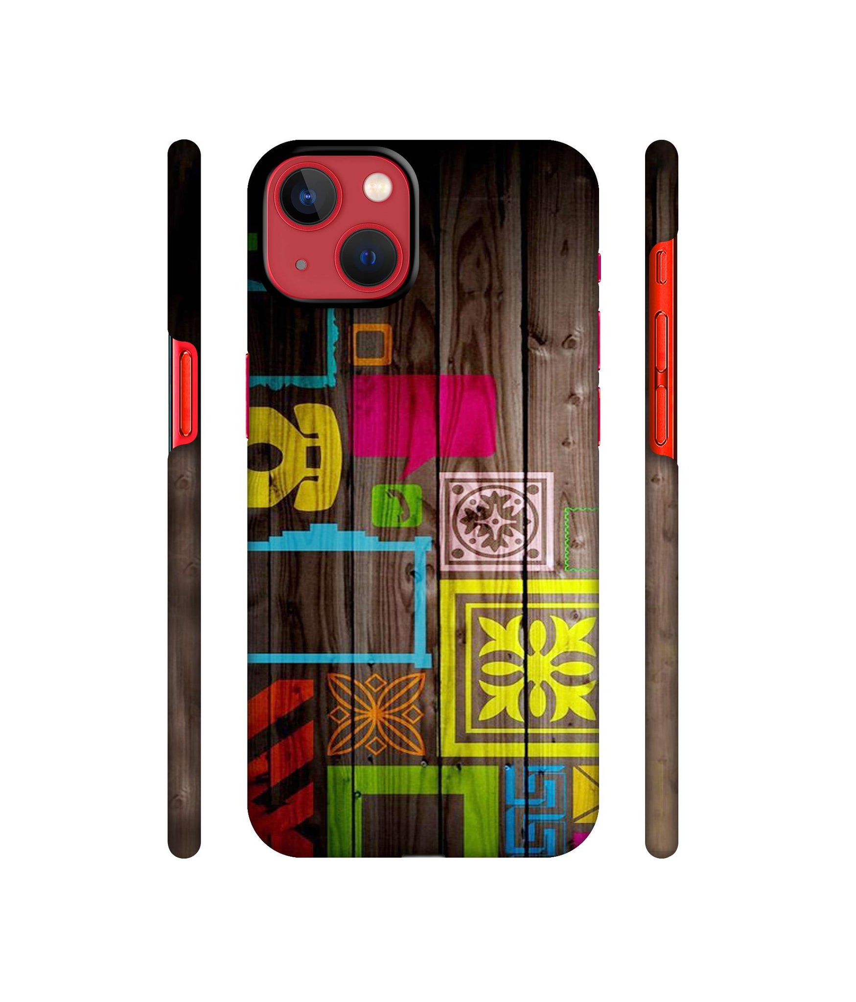 Stamps on Wooden Texture Designer Hard Back Cover for Apple iPhone 13