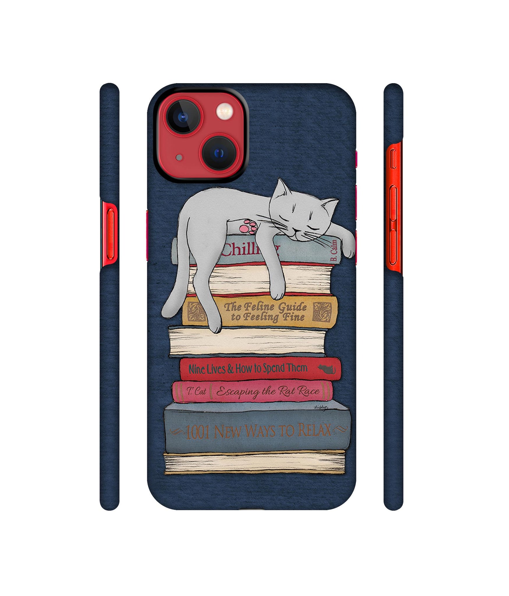 Cat Sleeping On The Books Designer Hard Back Cover for Apple iPhone 13