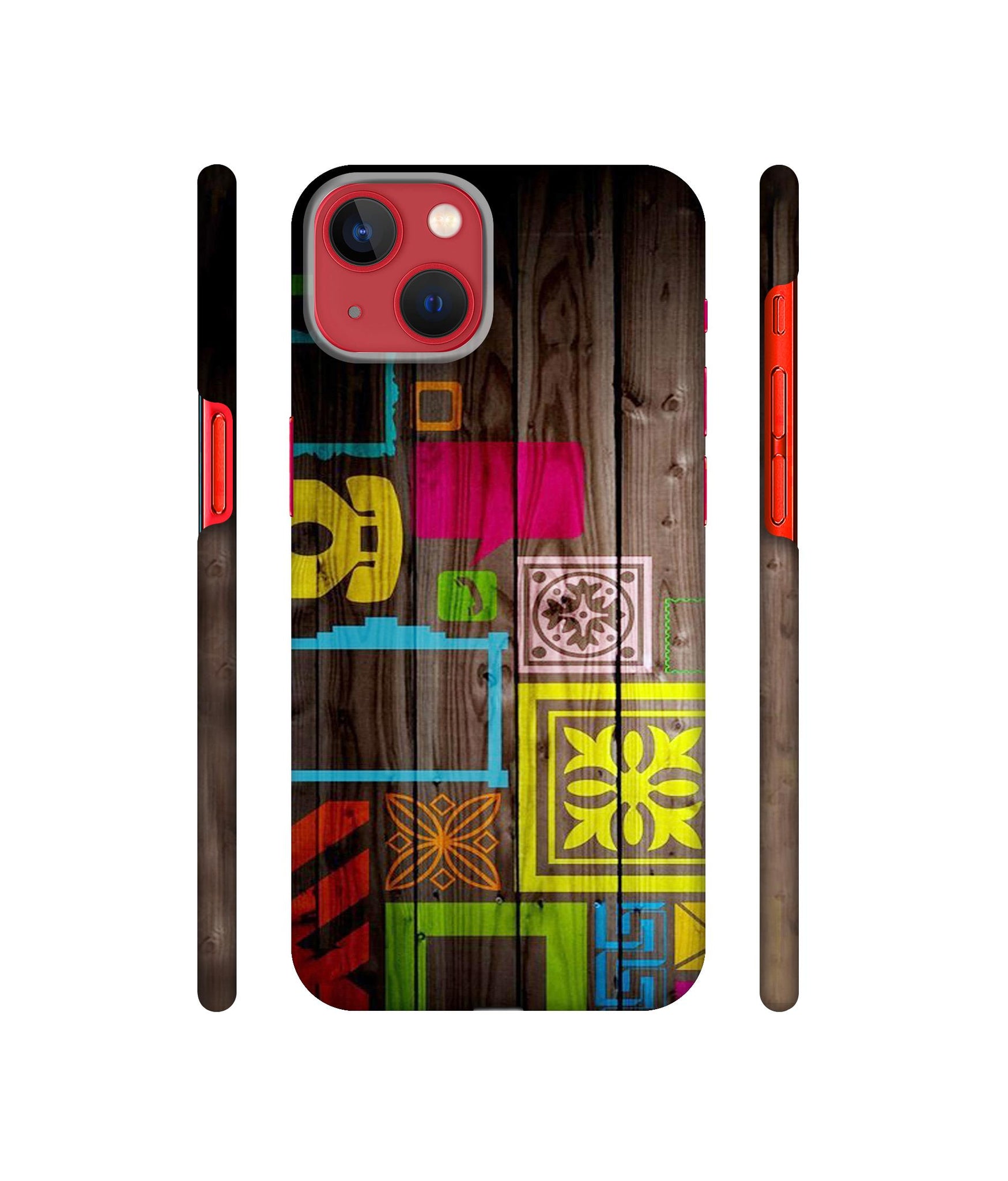 Stamps on Wooden Texture Designer Hard Back Cover for Apple iPhone 13