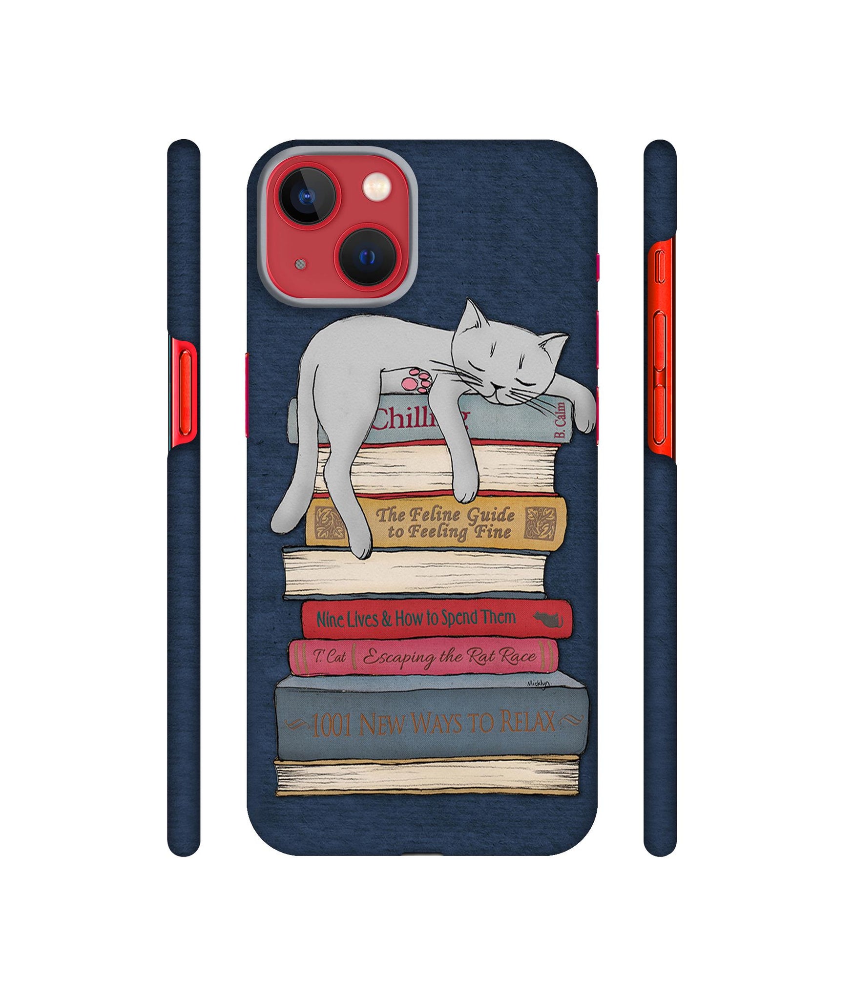 Cat Sleeping On The Books Designer Hard Back Cover for Apple iPhone 13