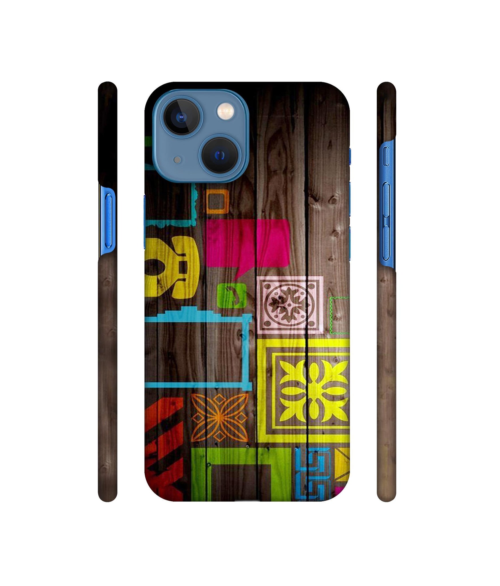 Stamps on Wooden Texture Designer Hard Back Cover for Apple iPhone 13 Mini