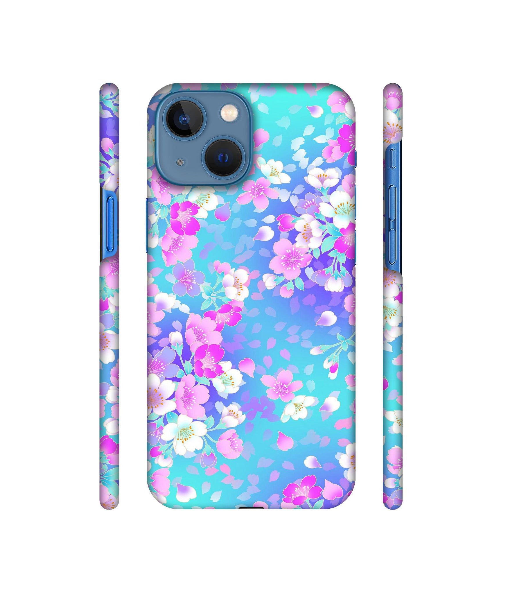 Floral Blue Pattern Designer Hard Back Cover for Apple iPhone 13 Mini