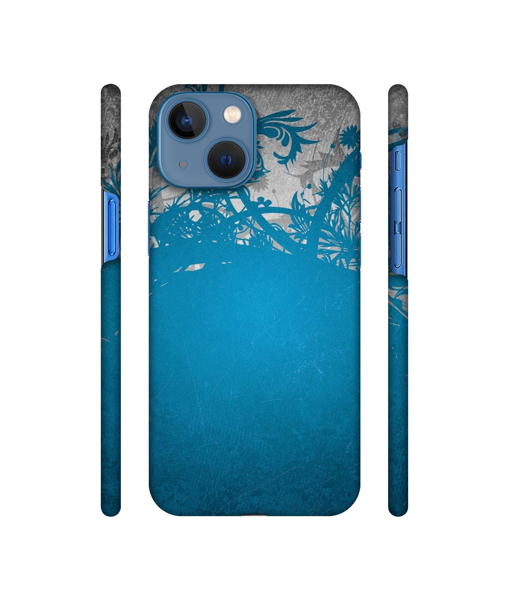 Blue Floral Pattern Designer Hard Back Cover for Apple iPhone 13 Mini