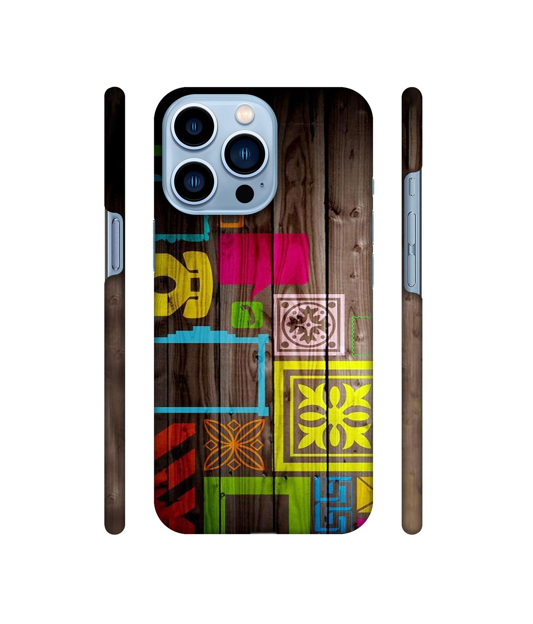 Stamps on Wooden Texture Designer Hard Back Cover for Apple iPhone 13 Pro